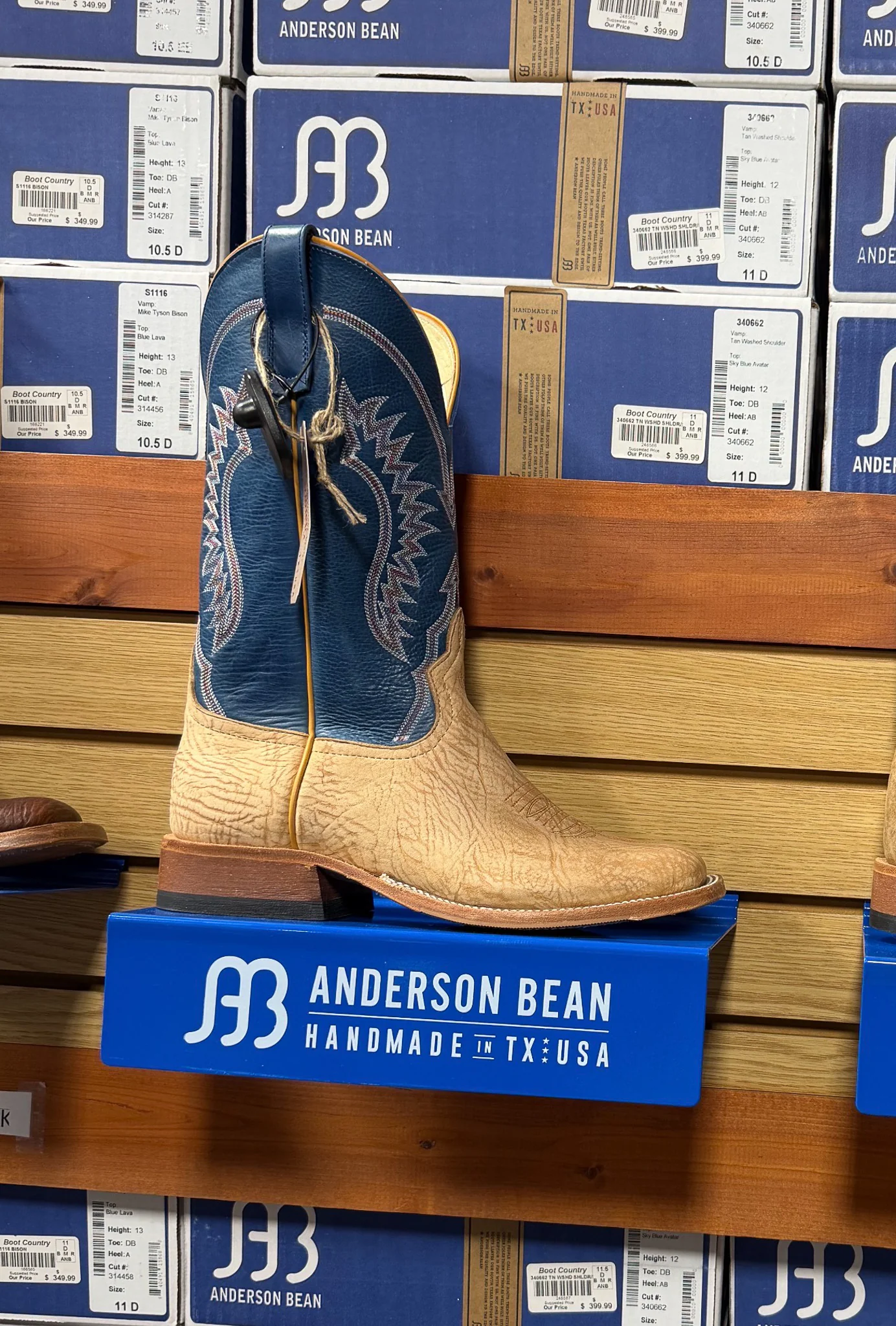 Men's Anderson Bean BC Exclusive Tan Washed Shoulder/Sky Blue Boots - Image 13