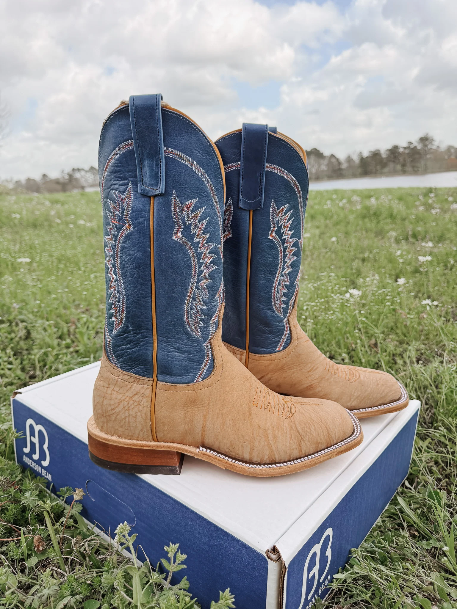 Men's Anderson Bean BC Exclusive Tan Washed Shoulder/Sky Blue Boots - Image 7