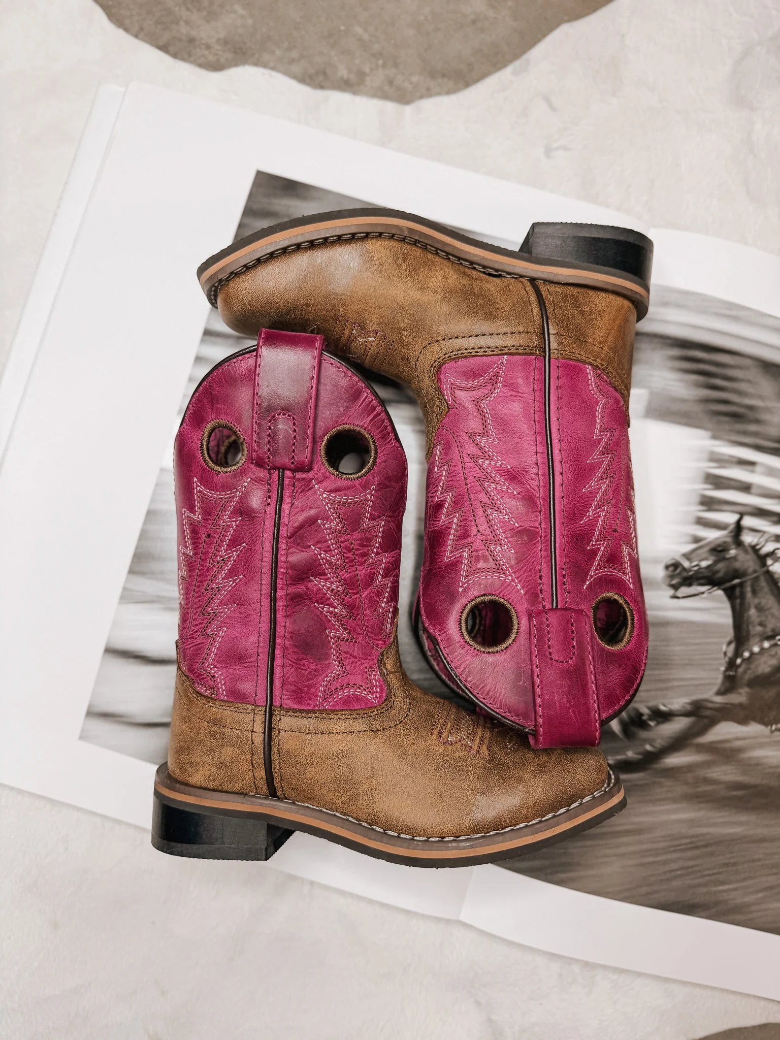 Girl's Smoky Mountain Vintage Brown and Pink Square Toe Boot - Image 8