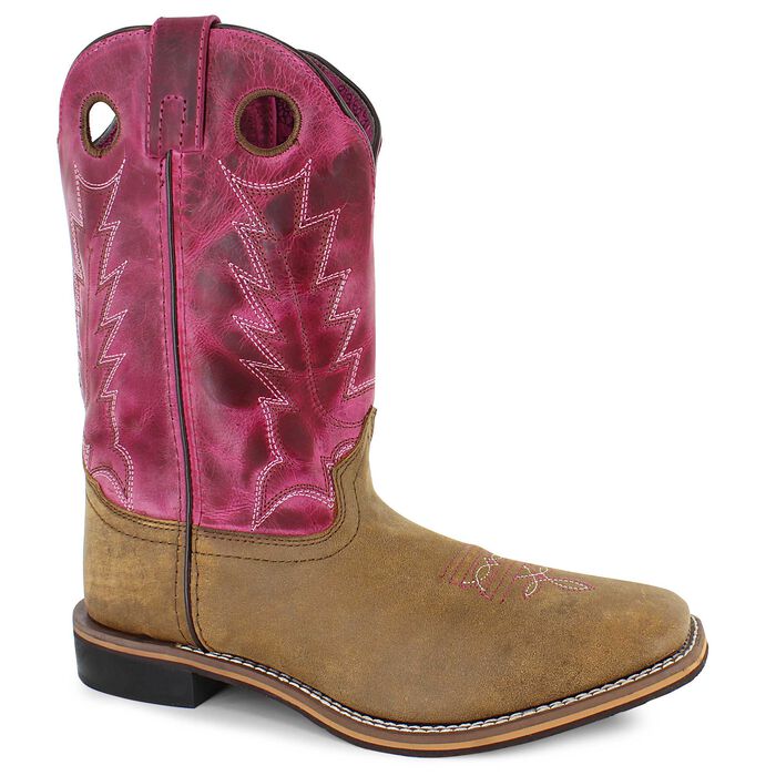 Girl's Smoky Mountain Vintage Brown and Pink Square Toe Boot - Image 9