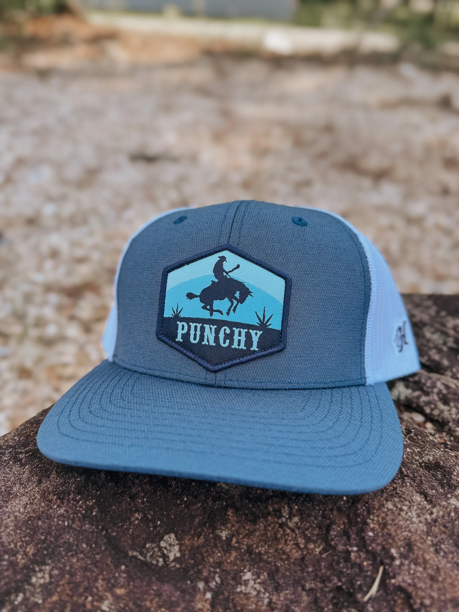 Hooey "Ranchero" Punchy Hat Blue/White w/Black & Blue Patch - Image 2