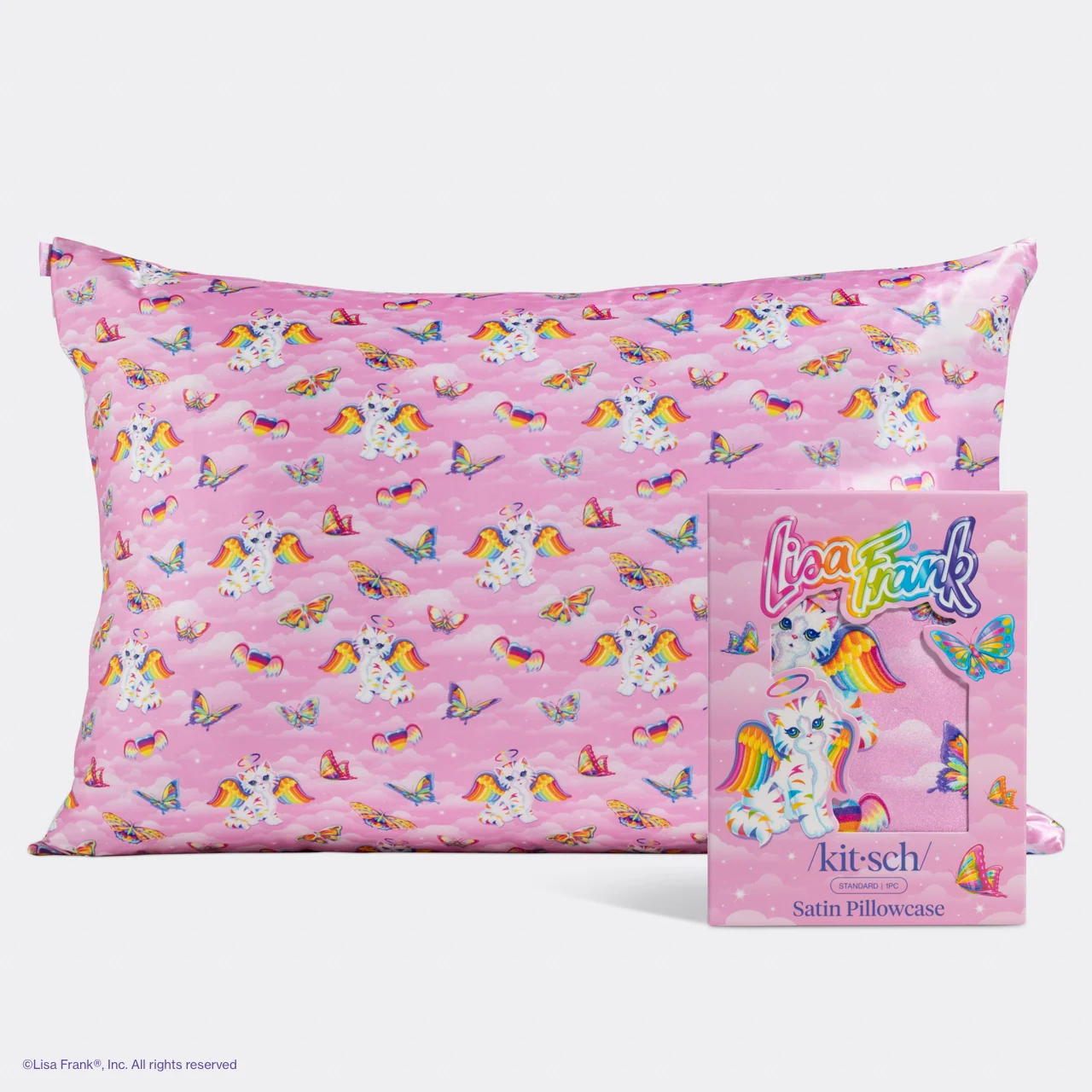 Lisa Frank X Kitsch Standard Satin Pillowcase - Angel Kitty - Image 2