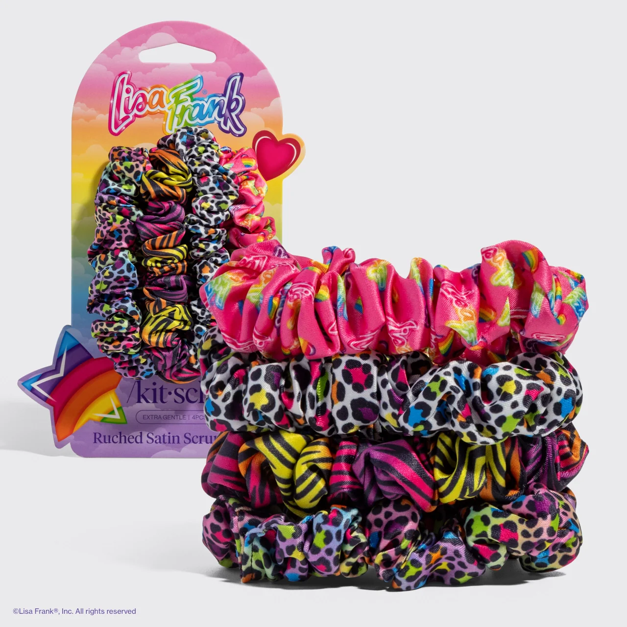 Lisa Frank X Kitsch Ruched Satin Scrunchies - Rainbow Leopard - Image 2