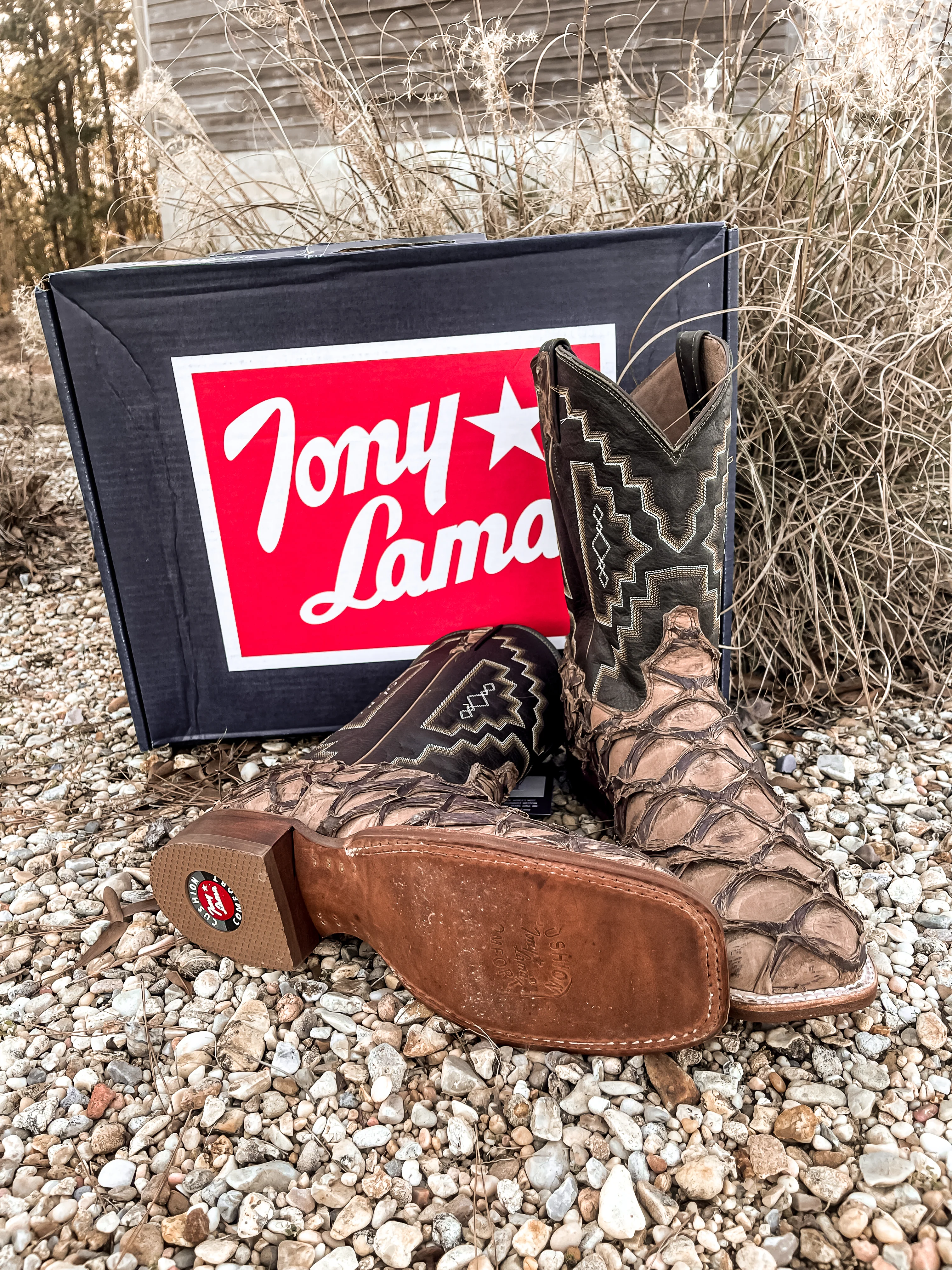 Men's Tony Lama Leviathan Piraruca Chocolate Brown Boots - Image 3