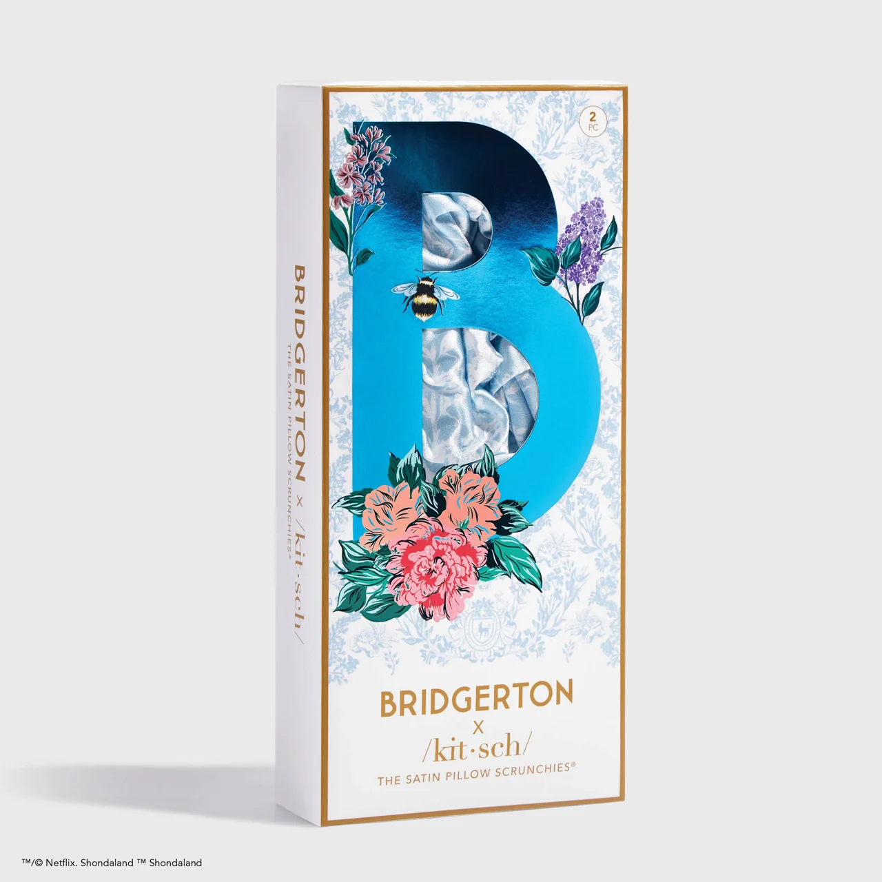 Kitsch X Bridgerton Satin Pillow Scrunchies - Toile De Blue - Image 8