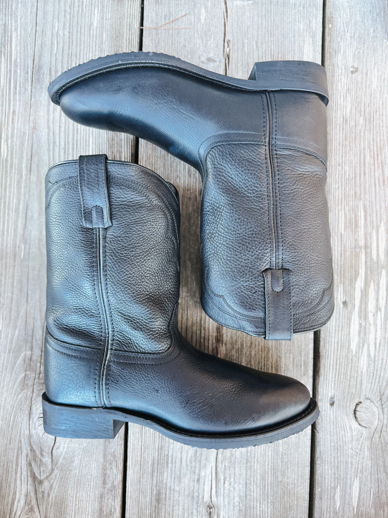 Men's Laredo Vaughn Black Leather Roper Boots - Image 6