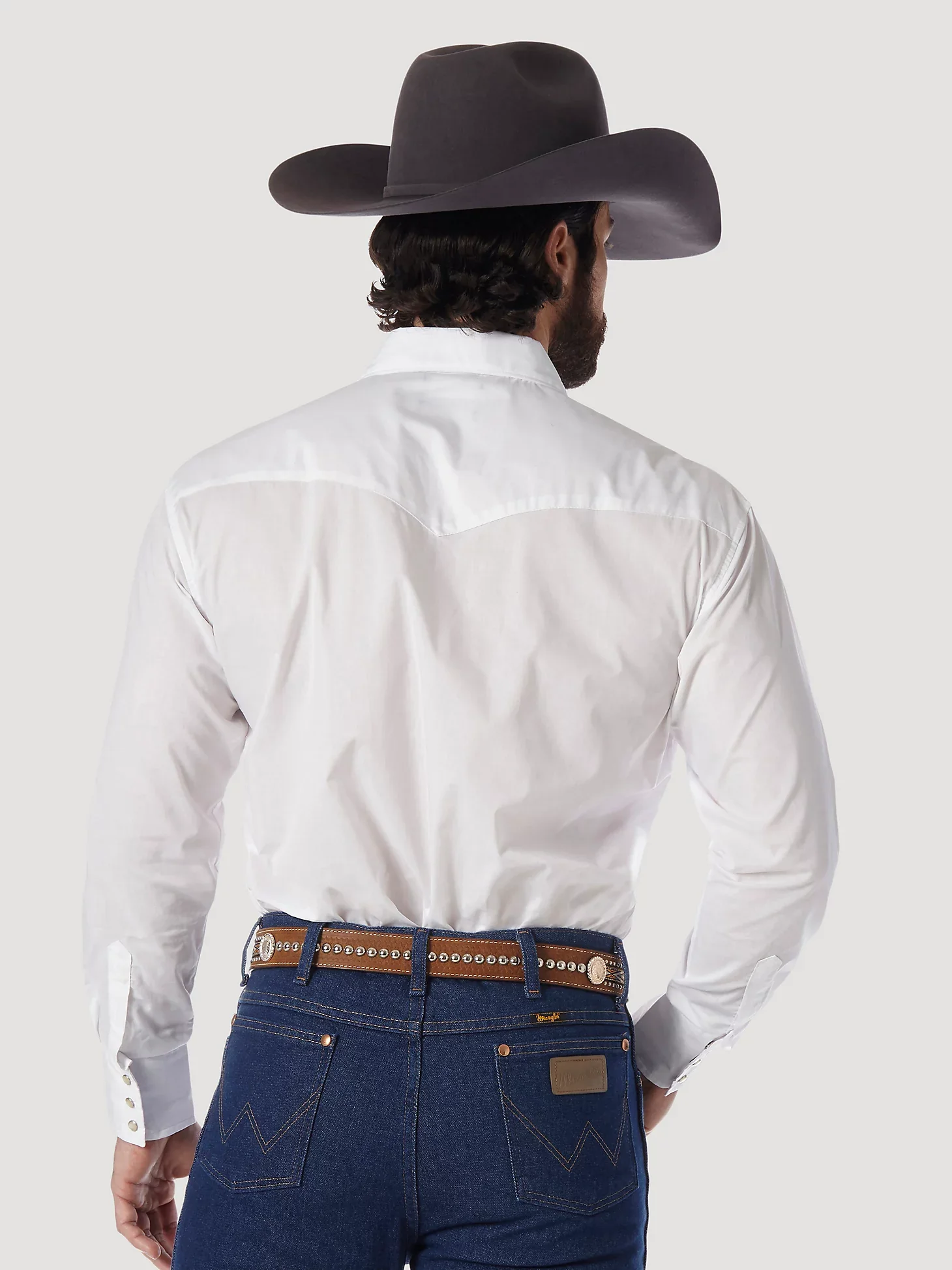 MEN'S WRANGLER® WESTERN SNAP SHIRT - LONG SLEEVE SOLID BROADCLOTH IN WHITE - Image 2