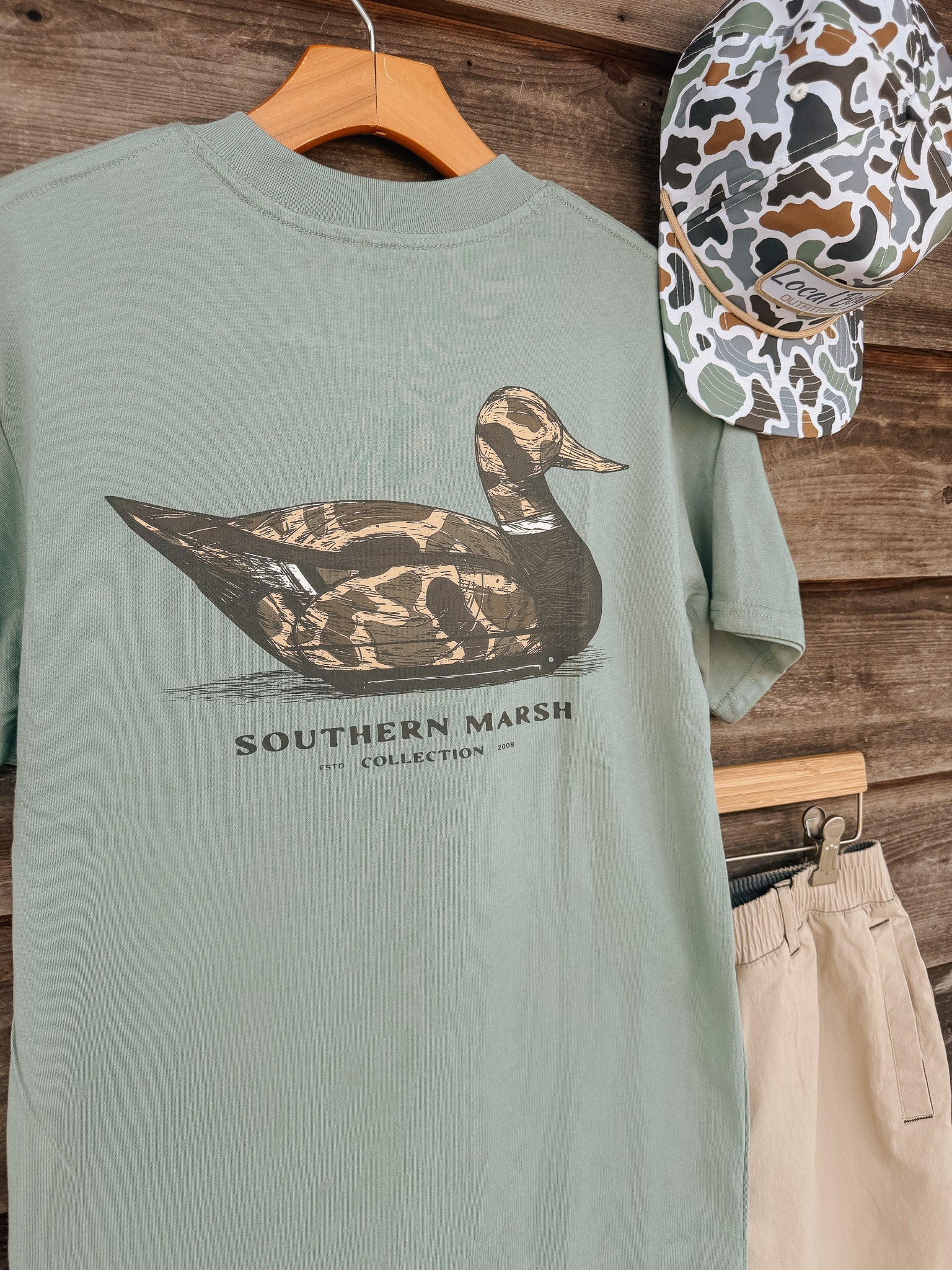 Southern Marsh Vintage Duck Decoy T-Shirt in Sage - Image 3