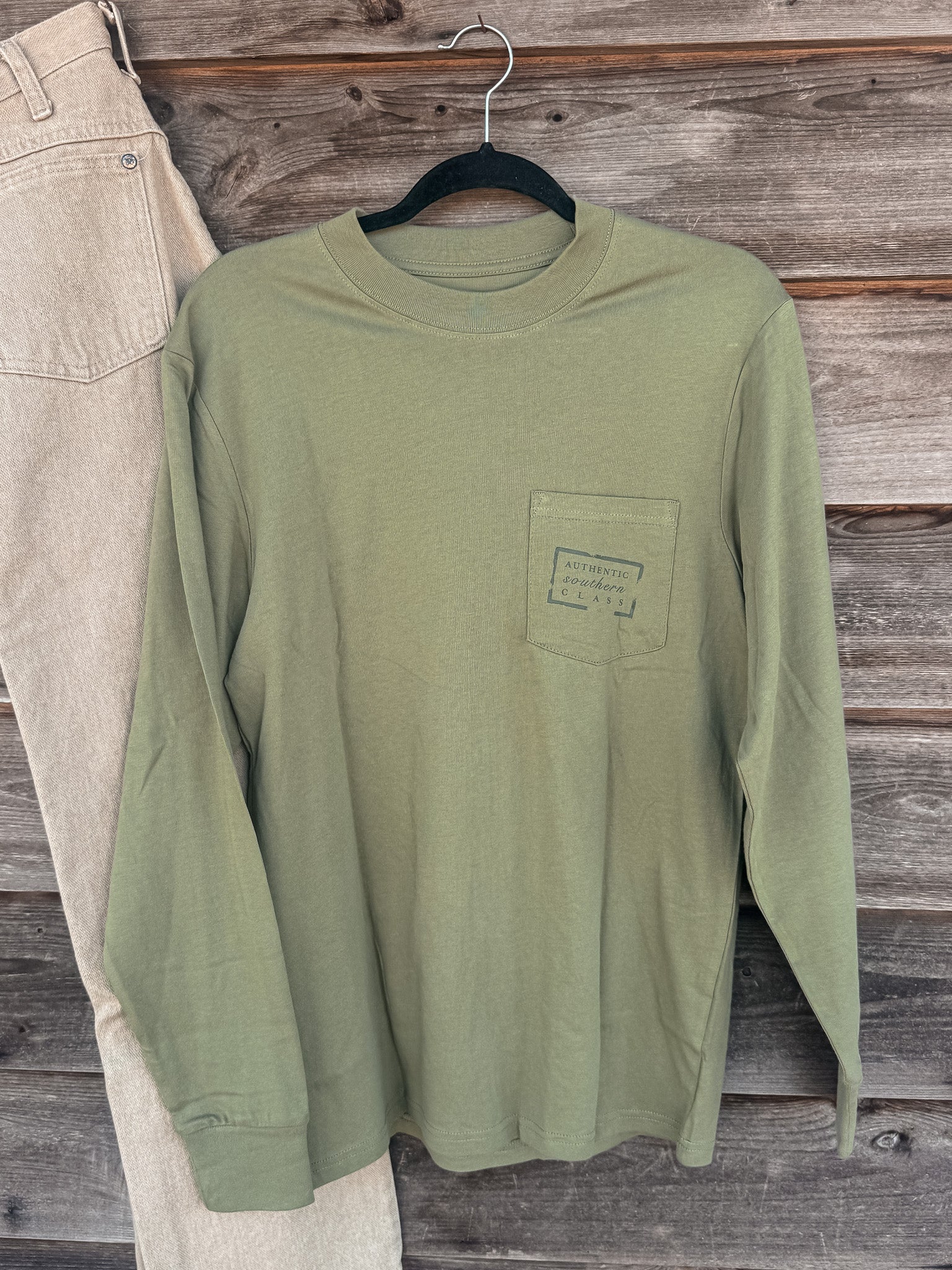 Southern Marsh Authentic Long Sleeve T-Shirt in Brigade Olive - Image 4