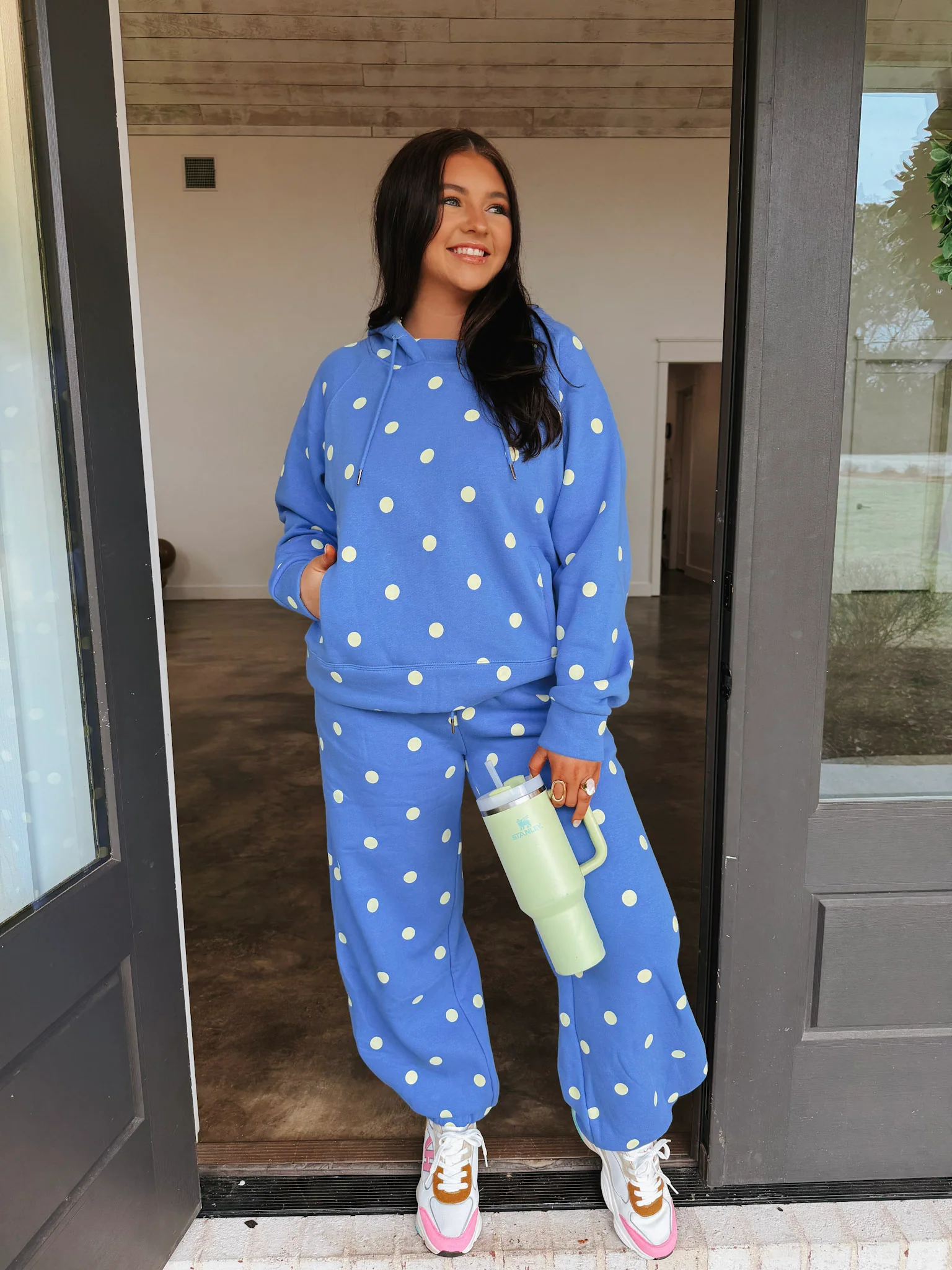 Blue & Butter Polka Dot Sweatsuit Set - Image 3