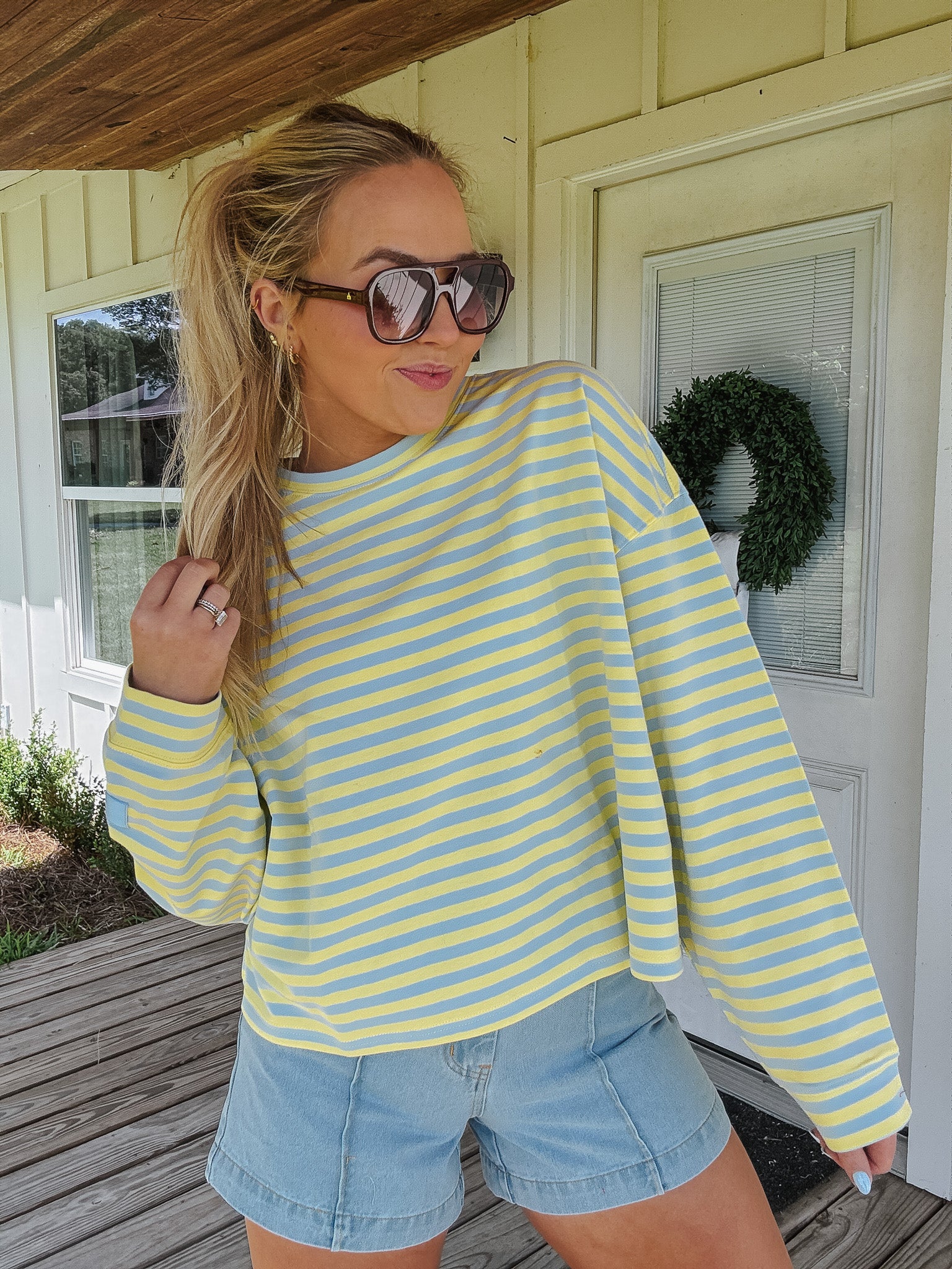 Striped Terry Loose Fit Lounge Top - Image 3