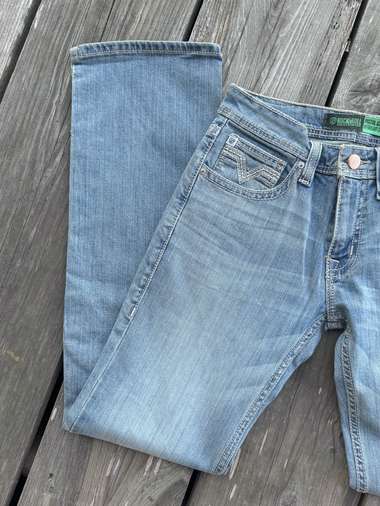 Rock & Roll Denim Men's Pistol Vintage Medium Wash Straight Jeans - Image 2