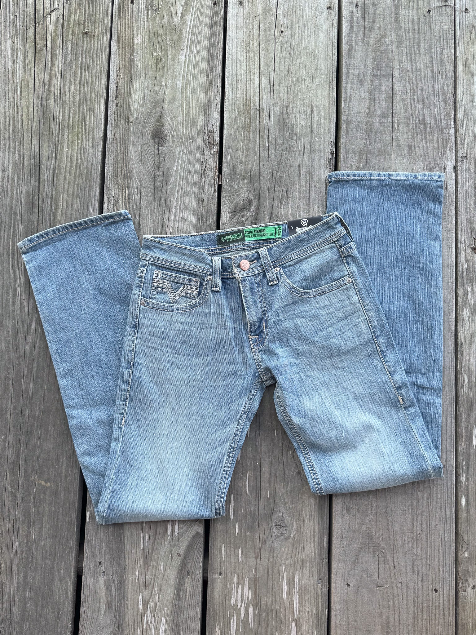 Rock & Roll Denim Men's Pistol Vintage Medium Wash Straight Jeans - Image 5