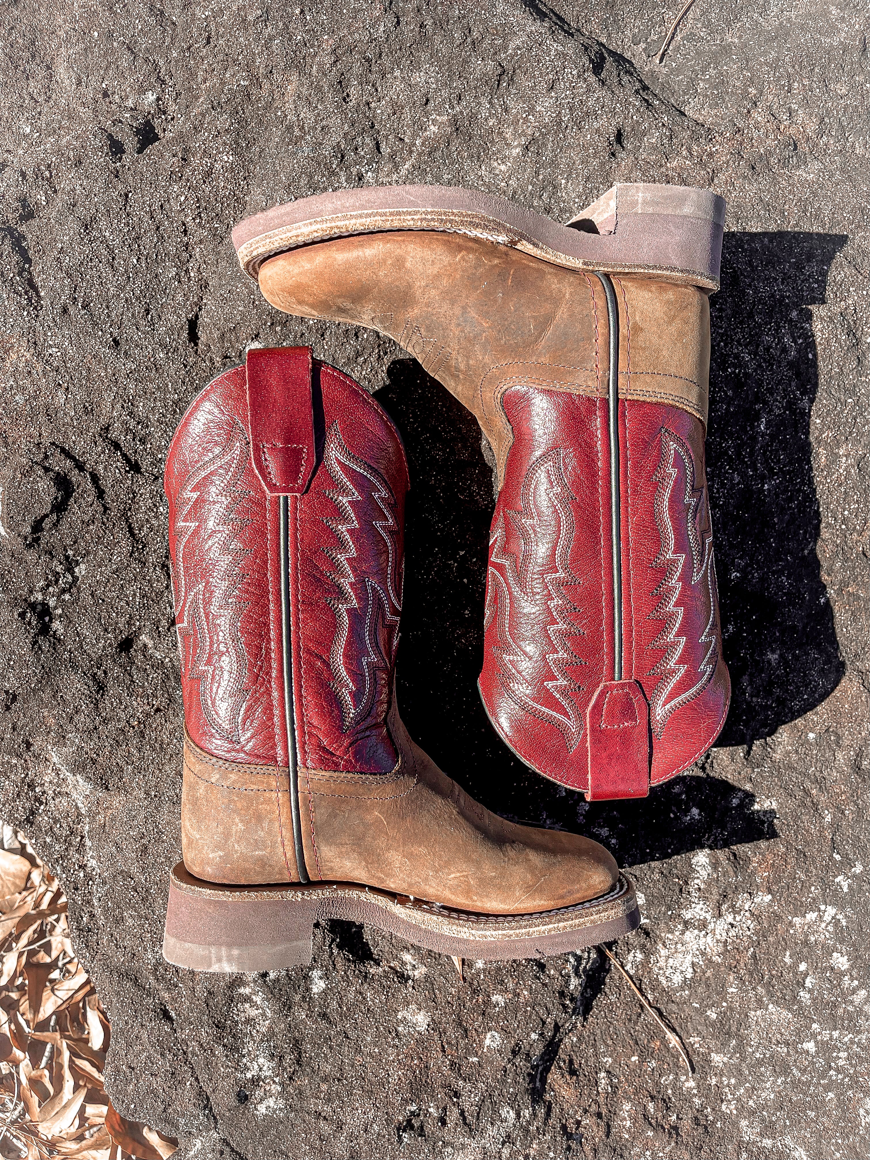 Youth Old West Red Top Square Toe Western Boots - Image 3