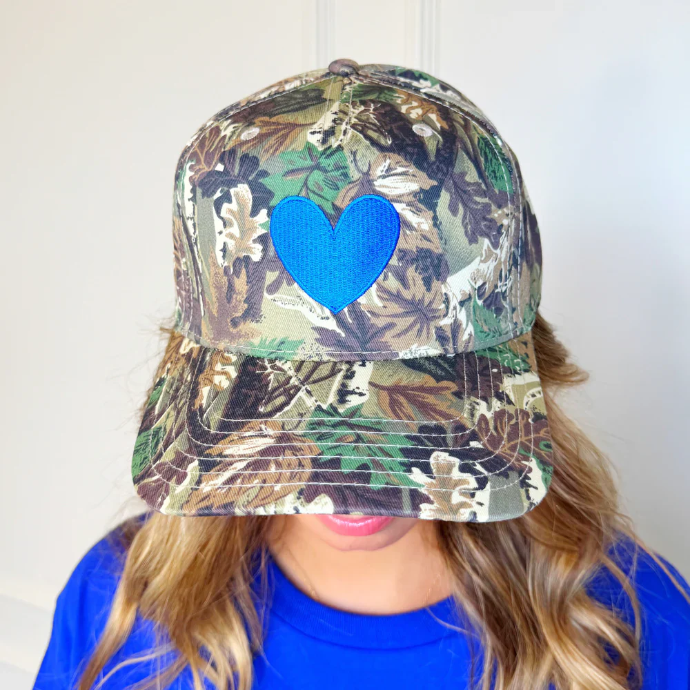 Royal Blue Heart Camo Trucker Hat - Image 2