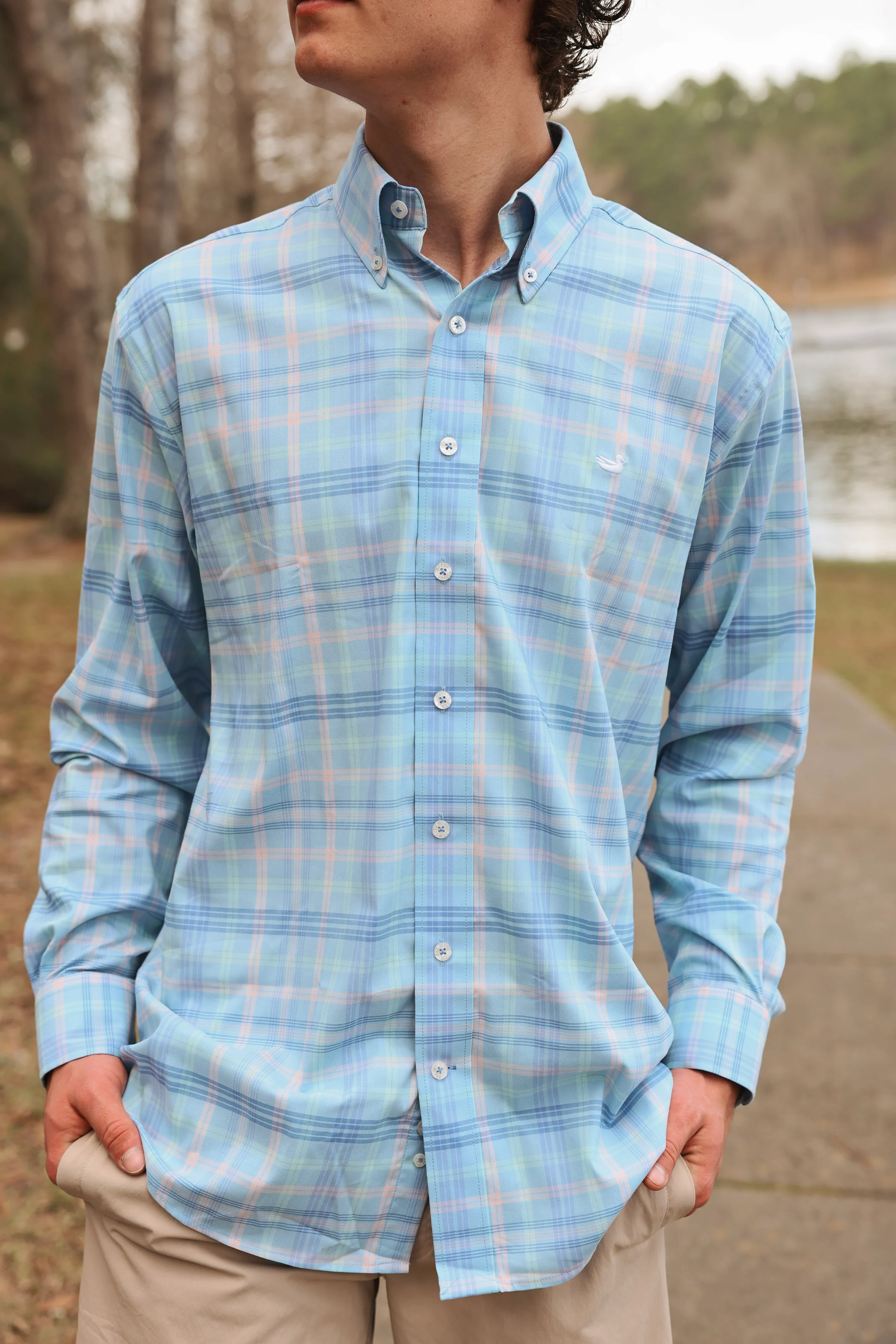 Southern Marsh Barnstable Lines Performance Dress Shirt in Light Blue/Lilac - Image 2