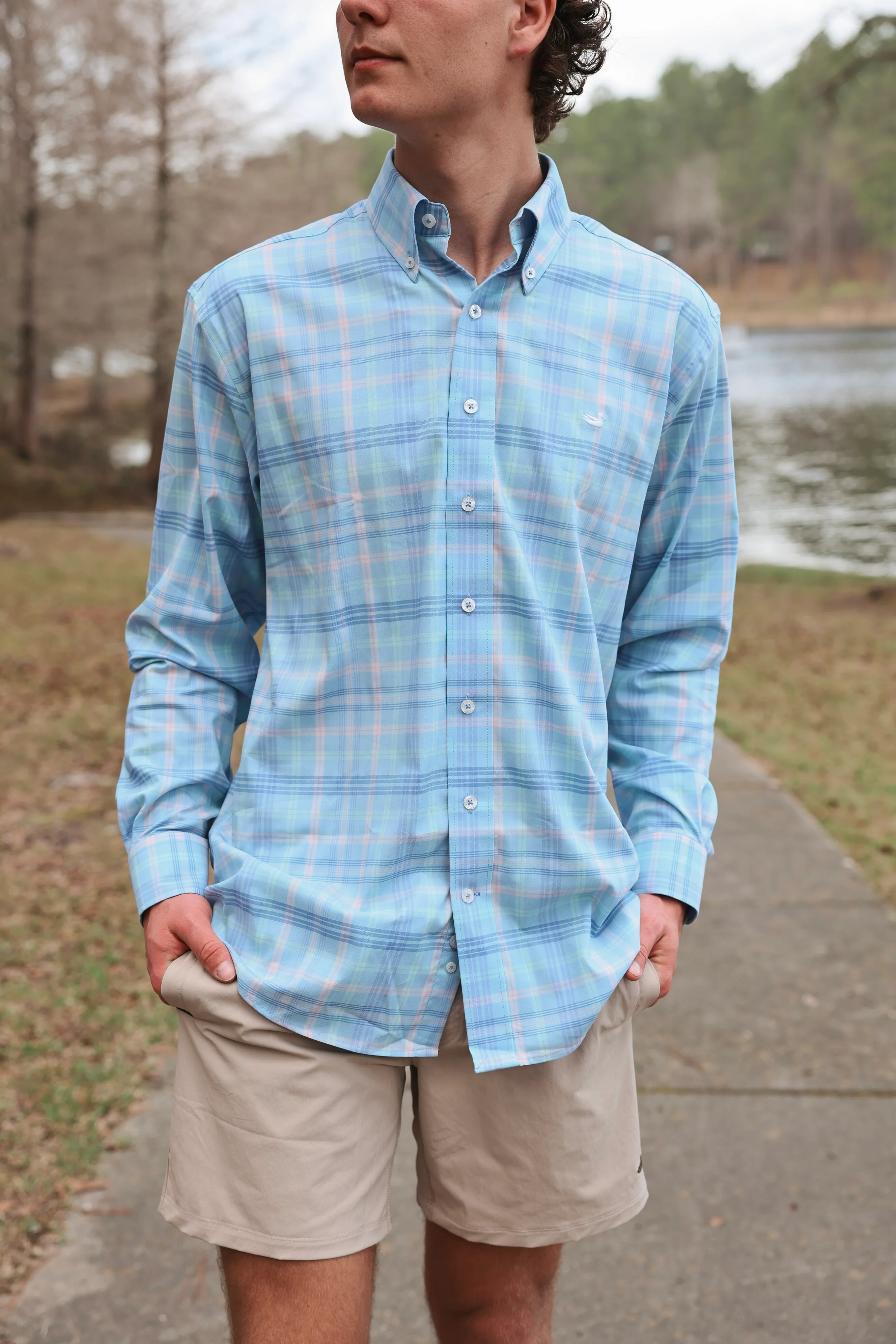 Southern Marsh Barnstable Lines Performance Dress Shirt in Light Blue/Lilac - Image 3