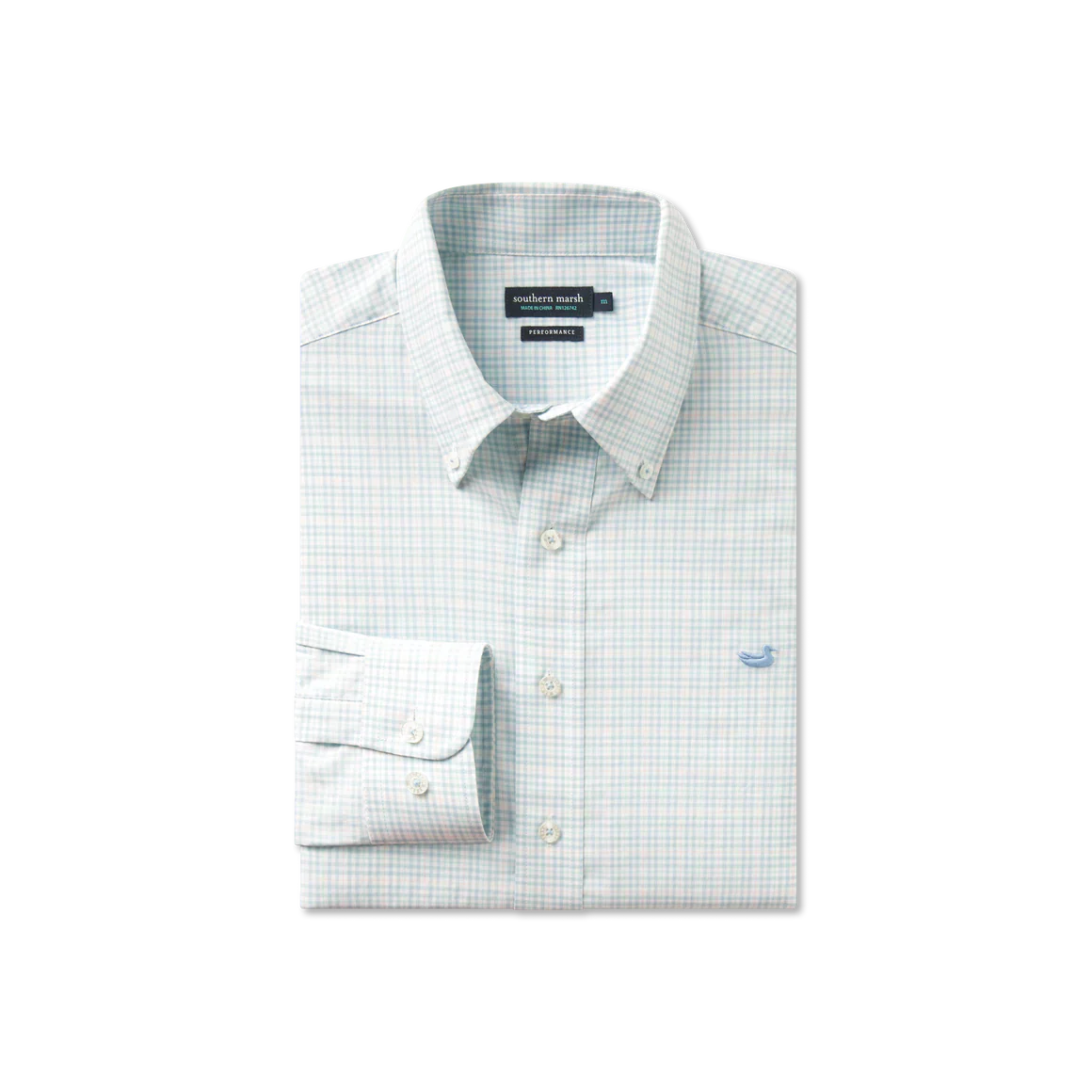 Southern Marsh Dyer Performance Gingham Dress Shirt in Light Blue & Mint - Image 3