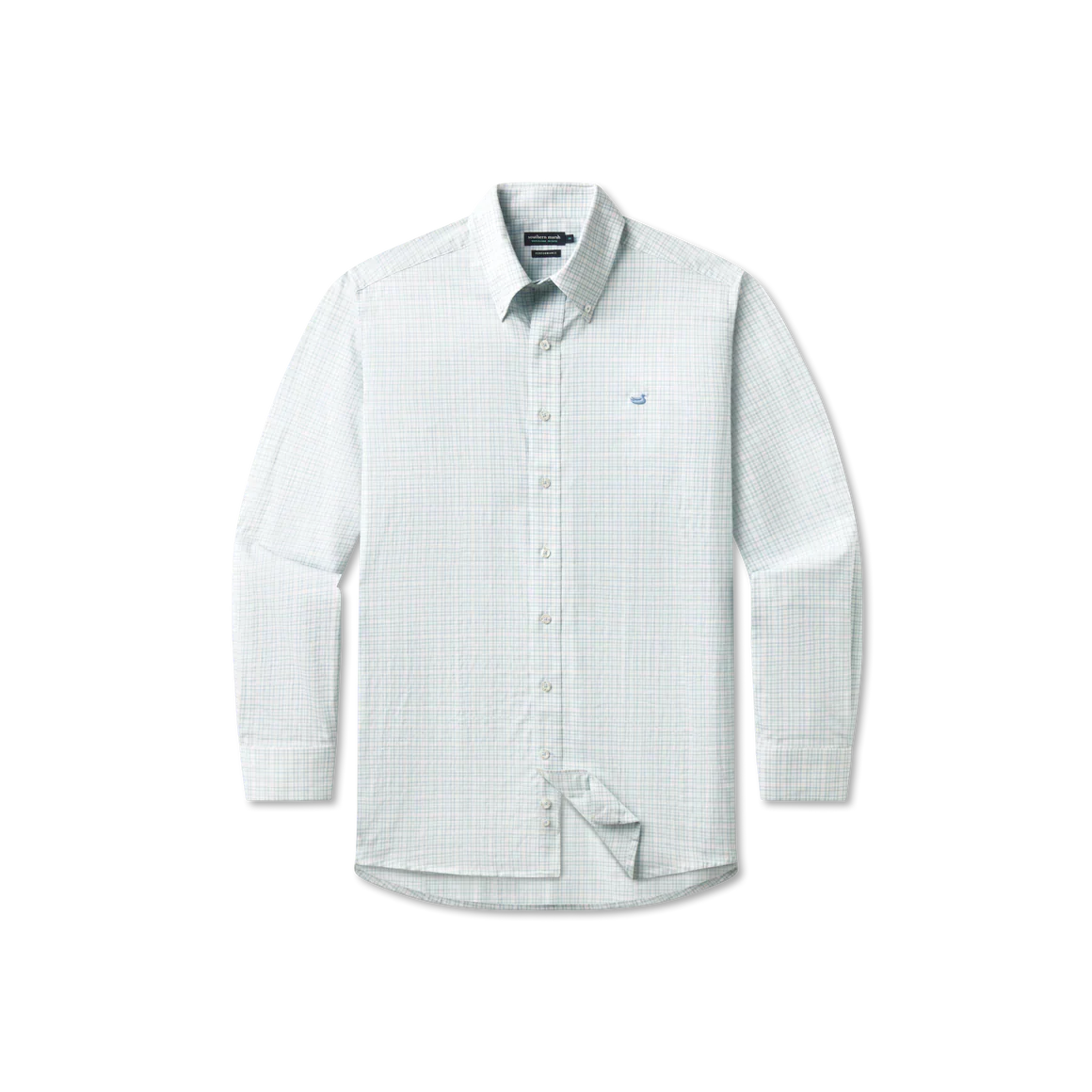 Southern Marsh Dyer Performance Gingham Dress Shirt in Light Blue & Mint - Image 4