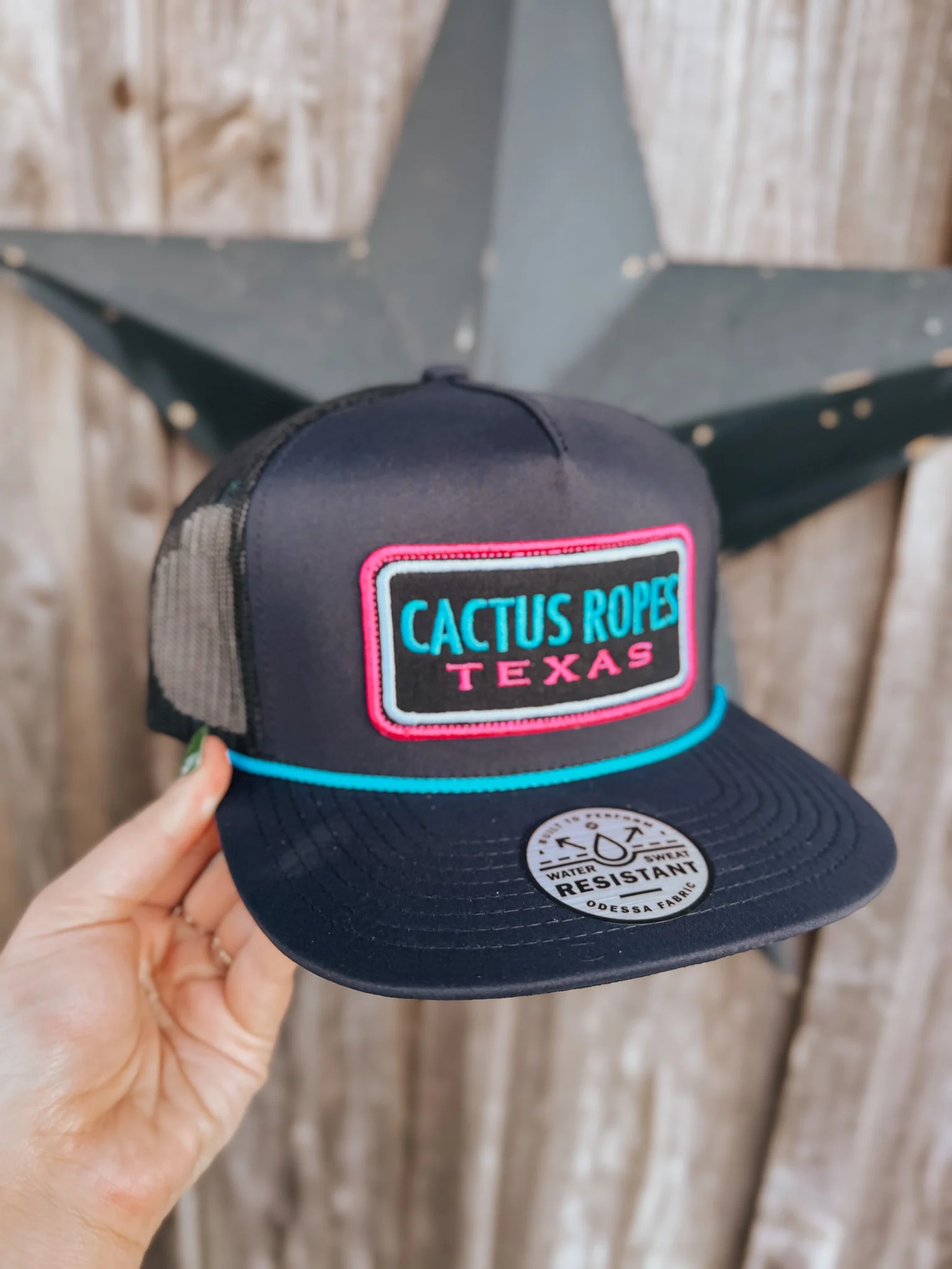 Cactus Ropes Hat Black w/Pink/Blue Patch - Image 2