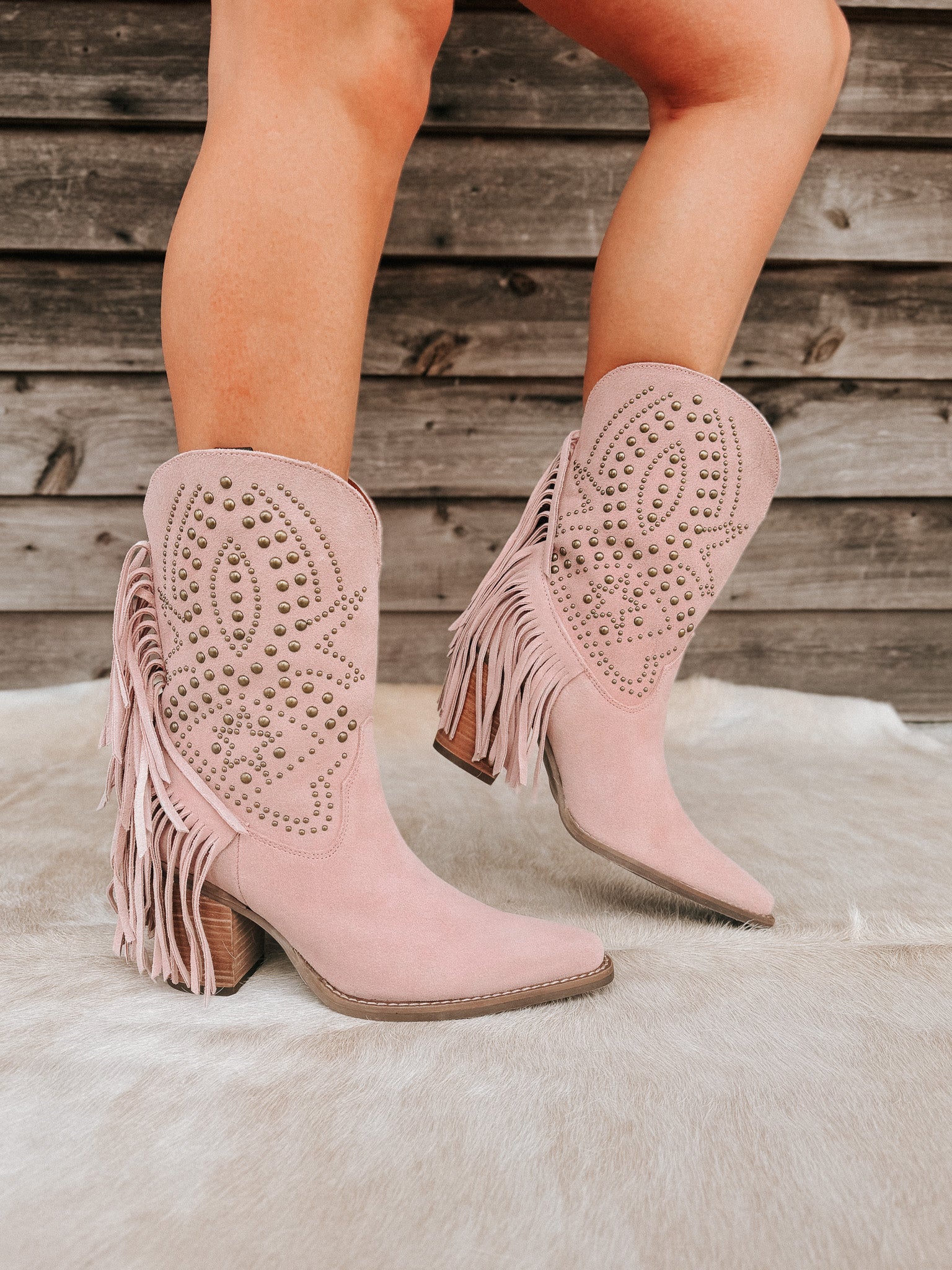 Dingo Star Power Suede Leather Booties in Pink - Image 6