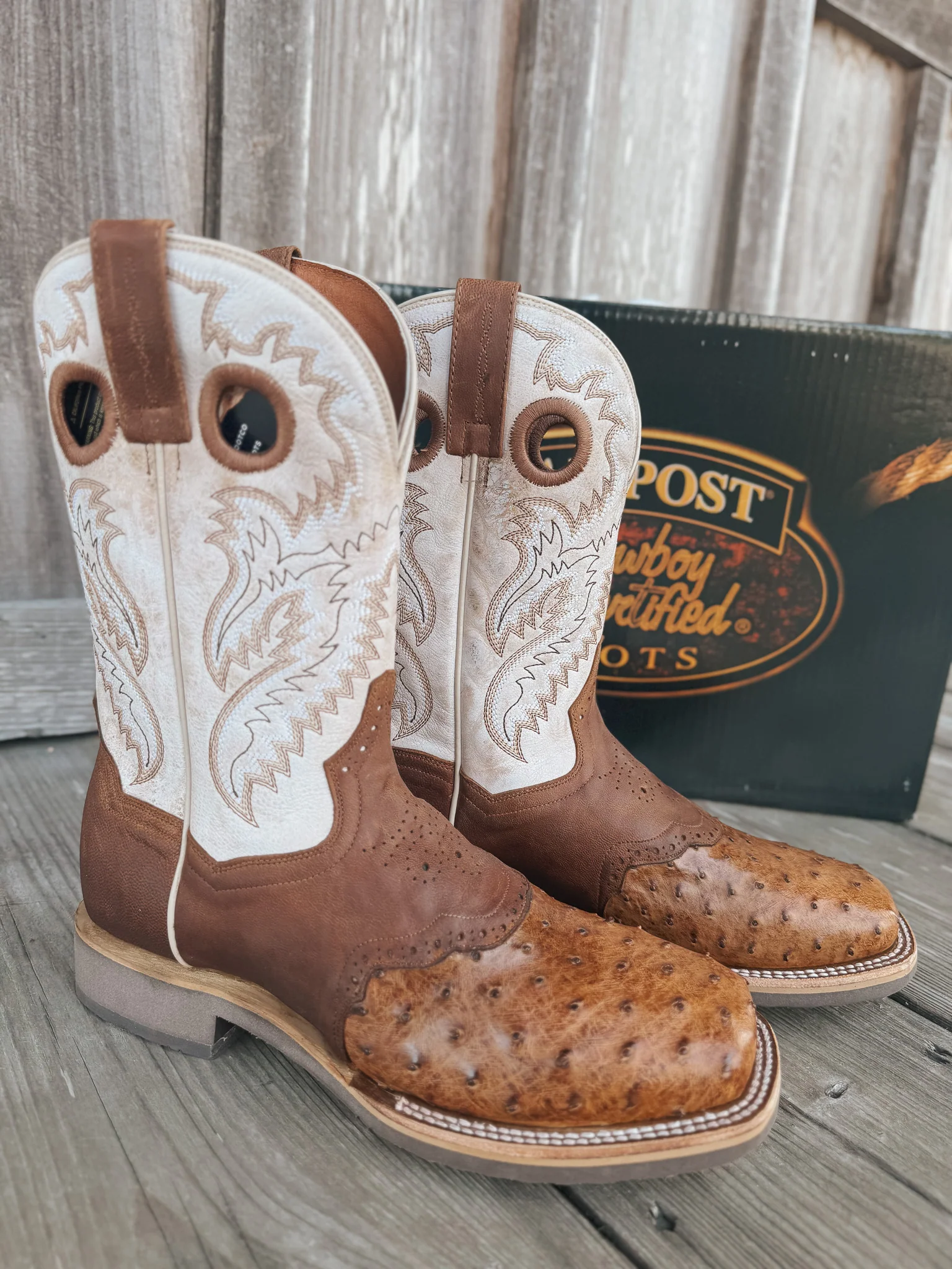Men's Dan Post Martel Ostrich Square Toe Cowboy Boots - Image 10