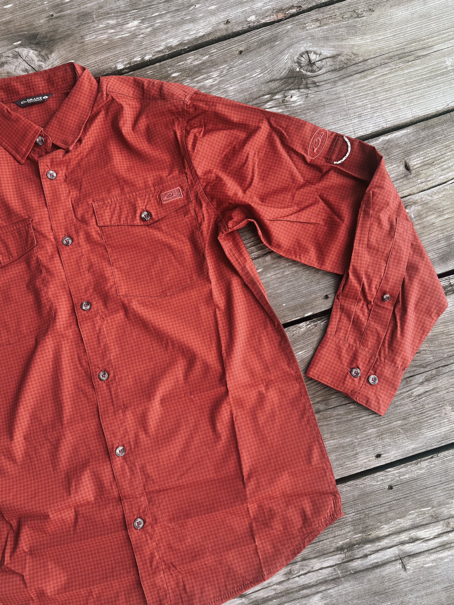 Men's Drake Frat Gingham Check Button-Down Long Sleeve Shirt in Tomato - Image 4