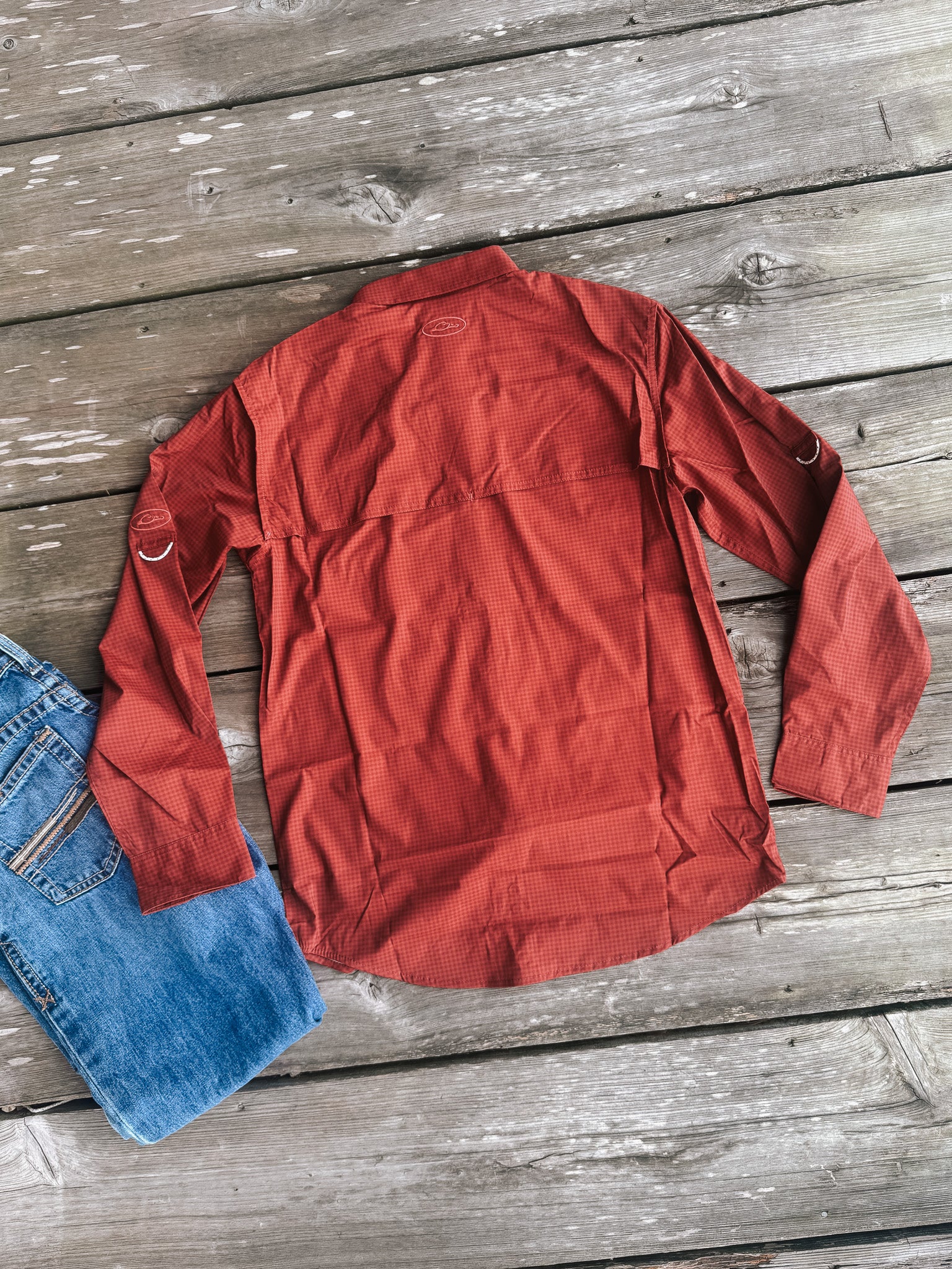 Men's Drake Frat Gingham Check Button-Down Long Sleeve Shirt in Tomato - Image 5