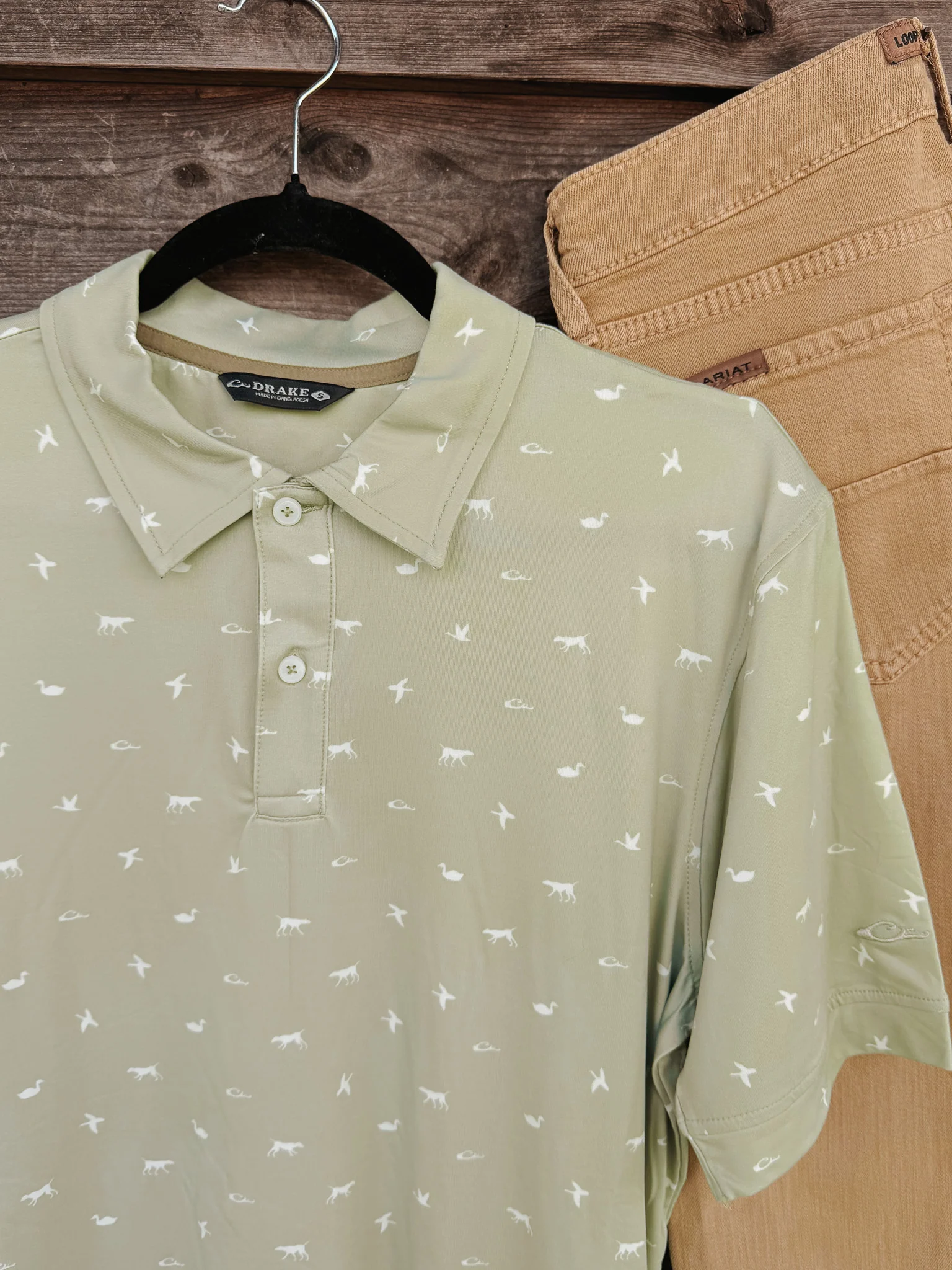 Men's Drake Performance Print Polo in Sage - Image 4