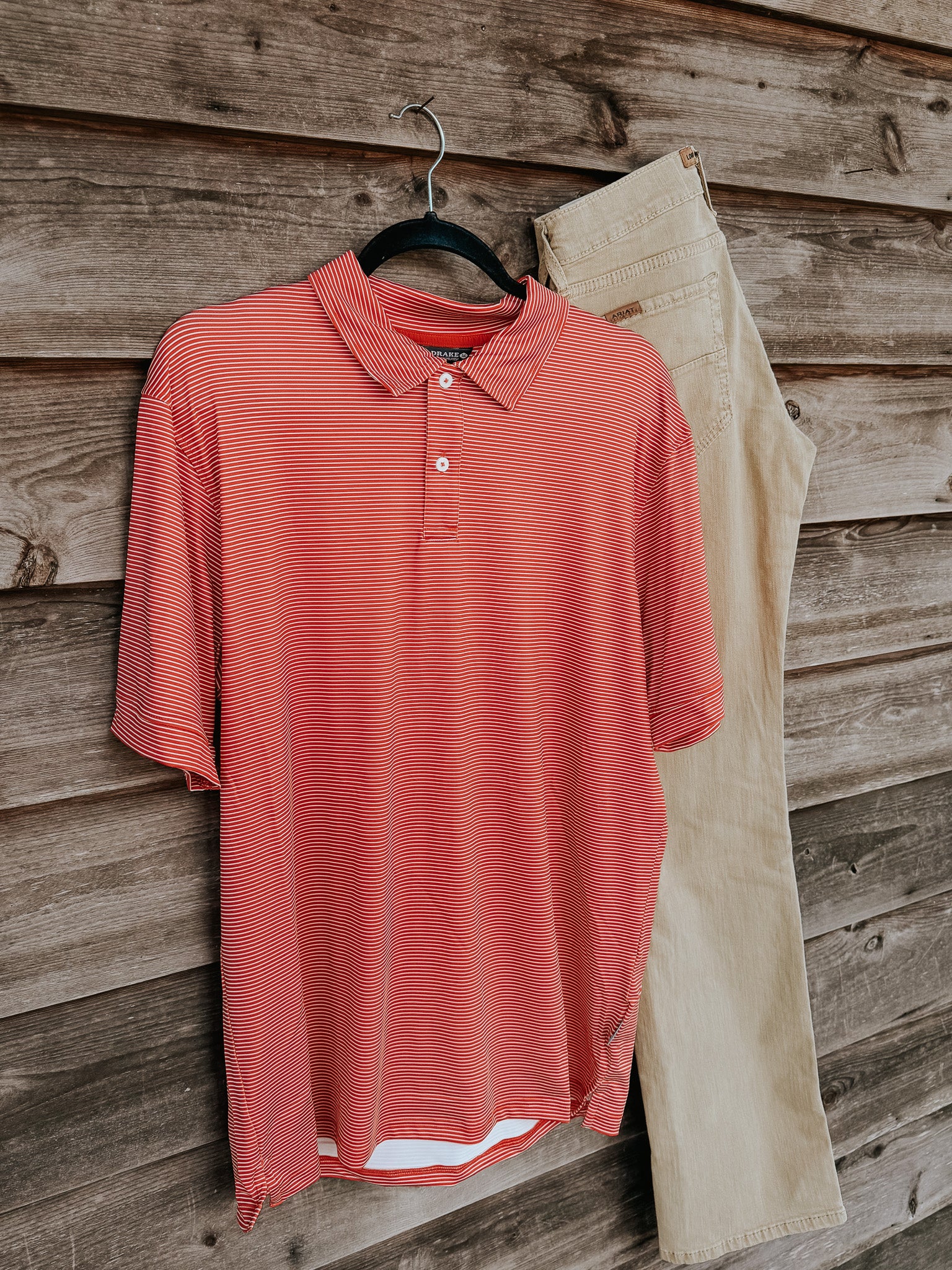 Men's Drake Performance Chalk Striped Polo in Baked Apple - Image 2