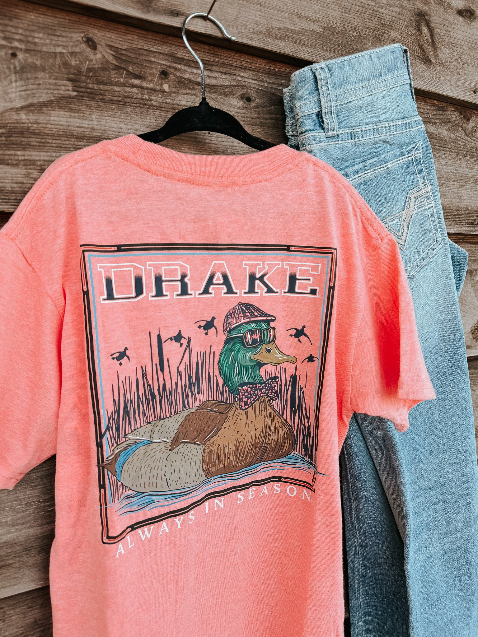 Drake Youth Bow Tie Duck T-Shirt in Peach - Image 2
