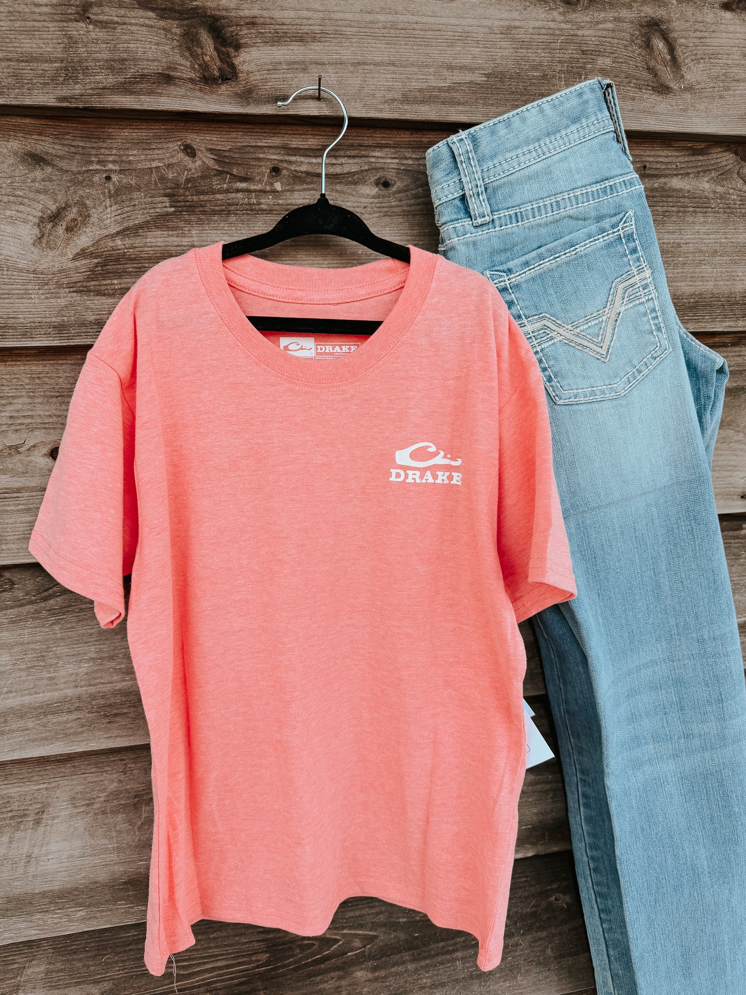 Drake Youth Bow Tie Duck T-Shirt in Peach - Image 3