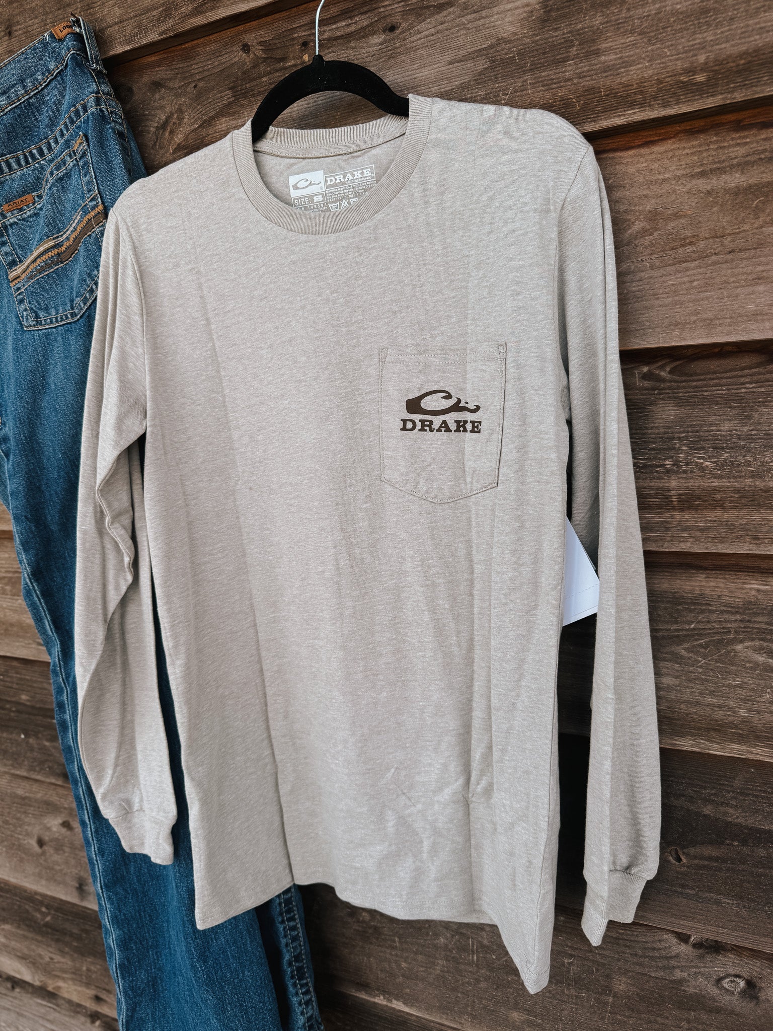 Men's Drake Old School Original Long Sleeve T-Shirt in Fossil Heather - Image 2