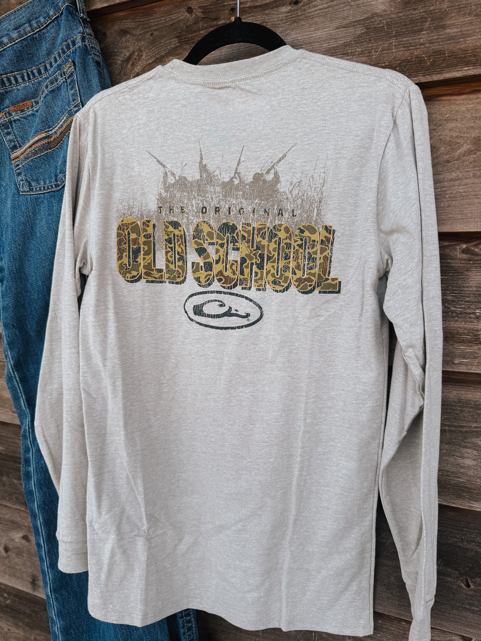 Men's Drake Old School Original Long Sleeve T-Shirt in Fossil Heather - Image 3