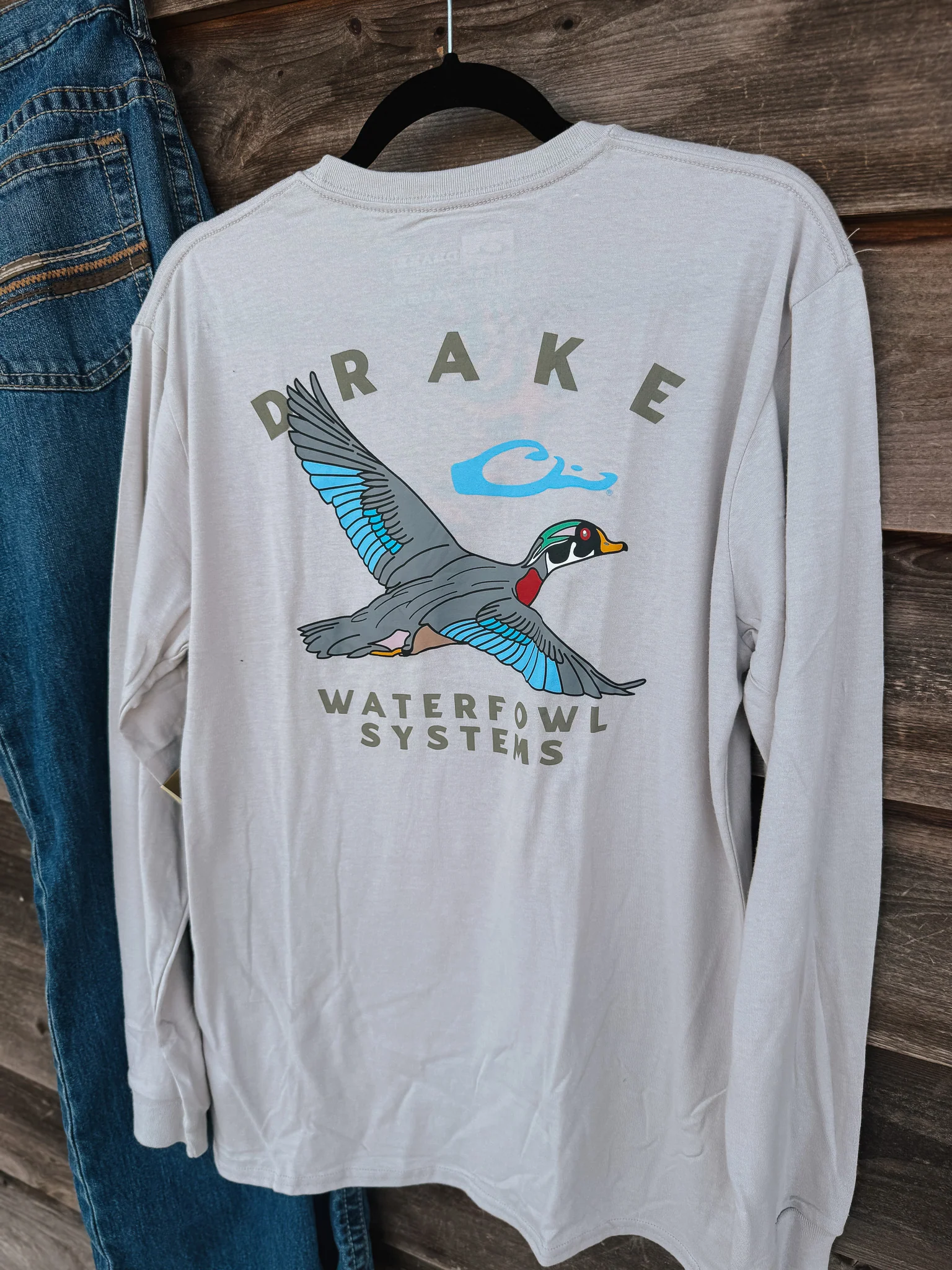 Men's Drake Retro Wood Duck Long Sleeve T-Shirt in Wind Chime - Image 3