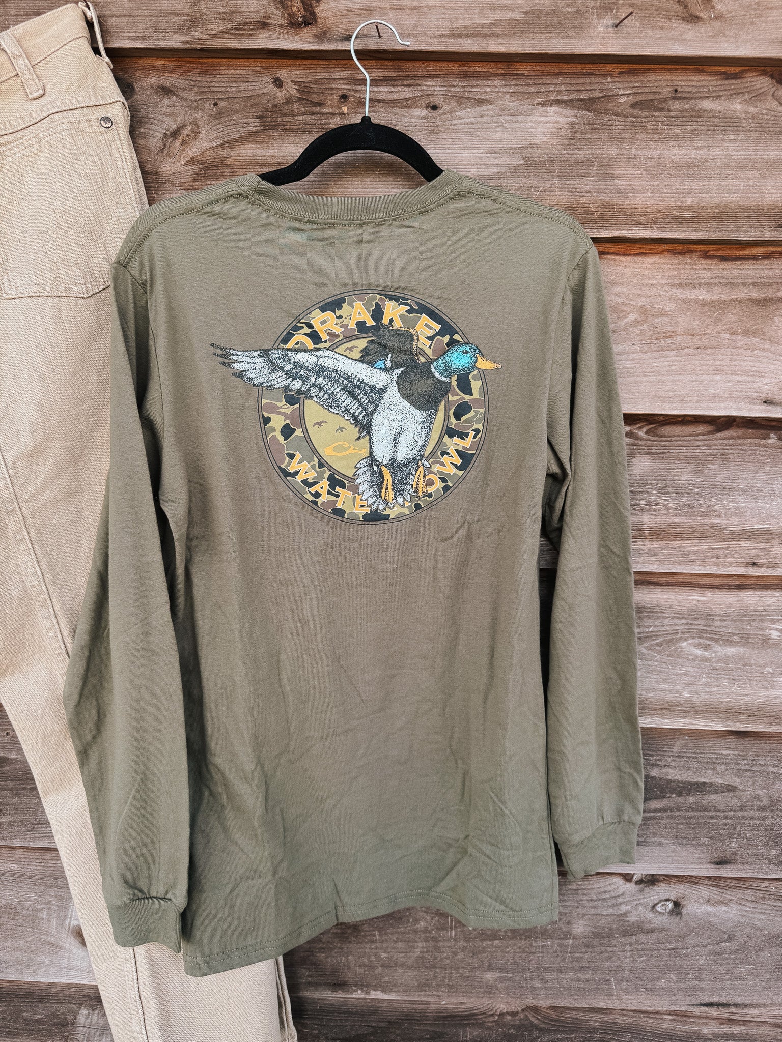 Men's Drake Circle Mallard Long Sleeve T-Shirt in Olive - Image 3
