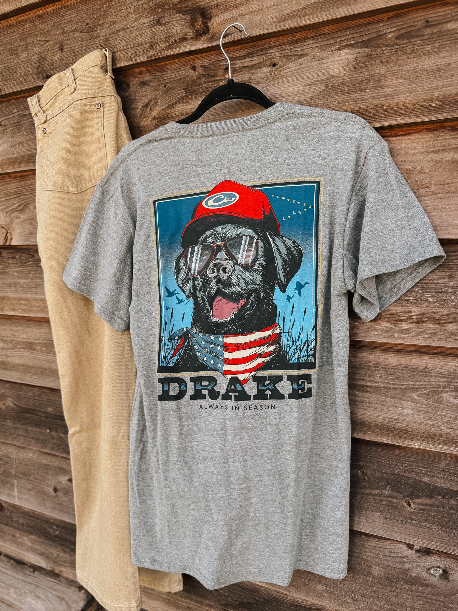 Men's Drake Bandana Lab Flag T-Shirt in Graphite Heather - Image 3