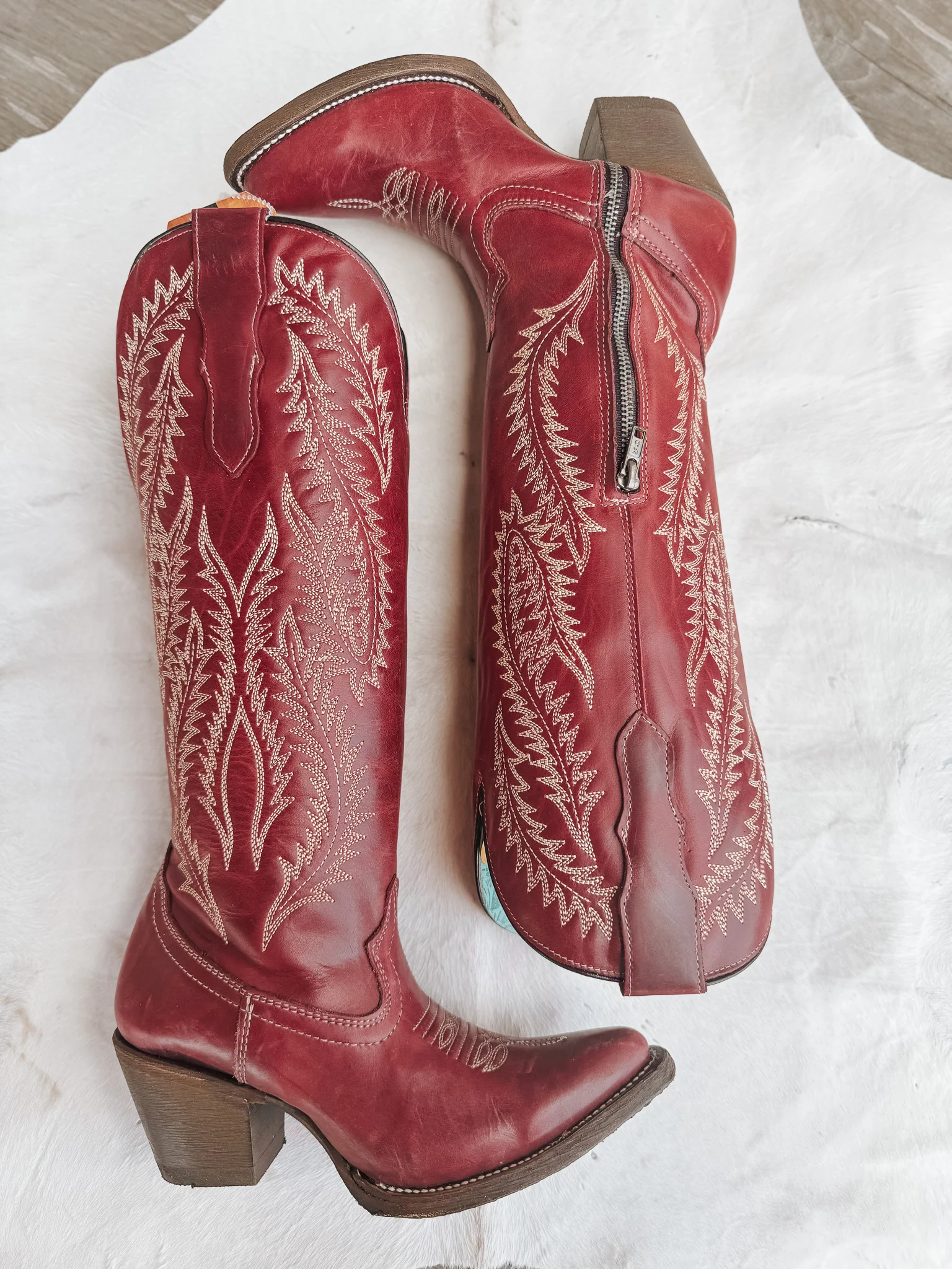 Women's Corral Embroidery Red Tall Top Snip Toe Boot - Image 11