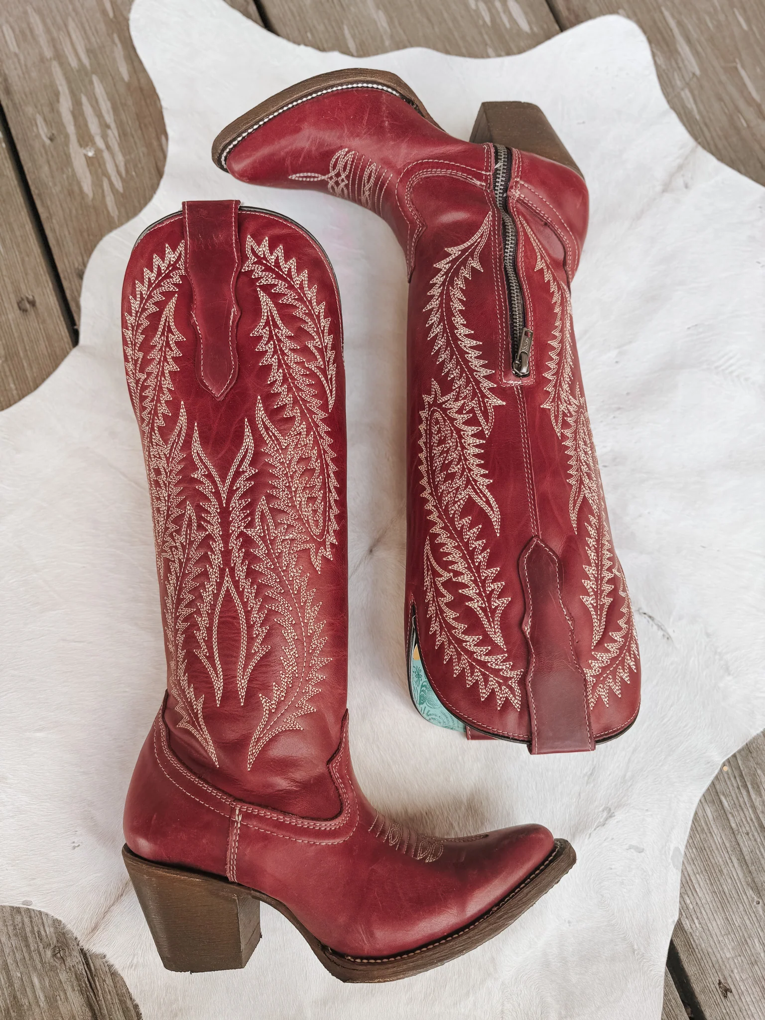 Women's Corral Embroidery Red Tall Top Snip Toe Boot - Image 12