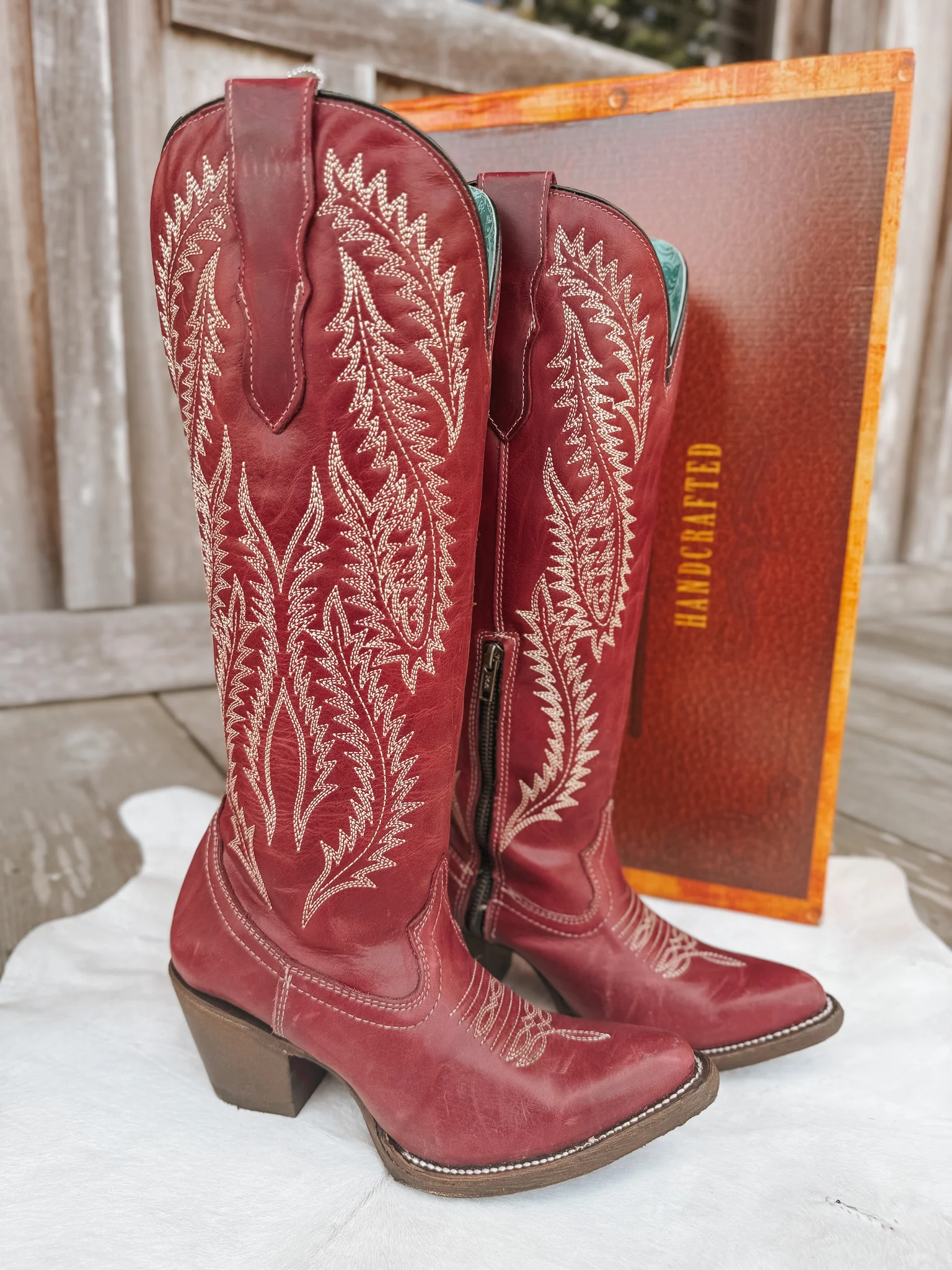 Women's Corral Embroidery Red Tall Top Snip Toe Boot - Image 14