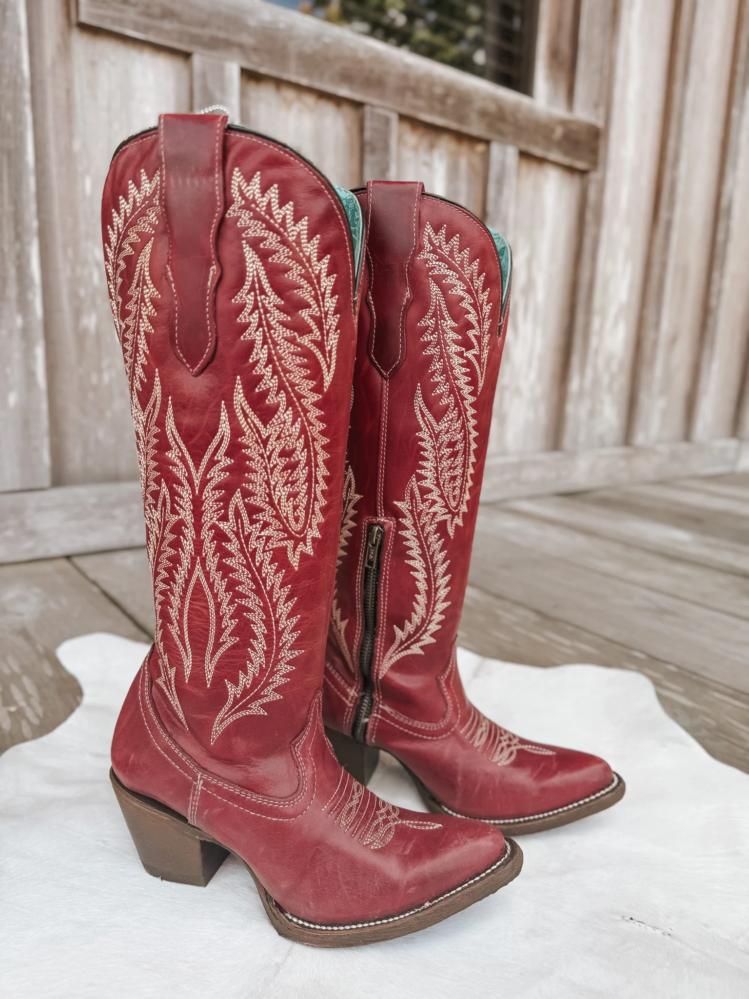 Women's Corral Embroidery Red Tall Top Snip Toe Boot - Image 15
