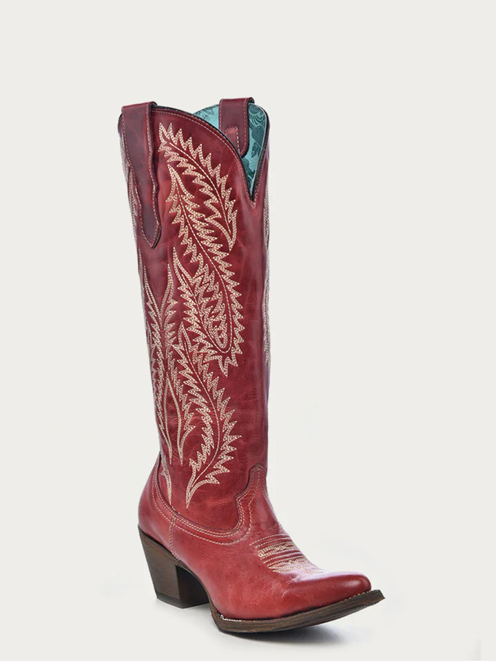 Women's Corral Embroidery Red Tall Top Snip Toe Boot - Image 3