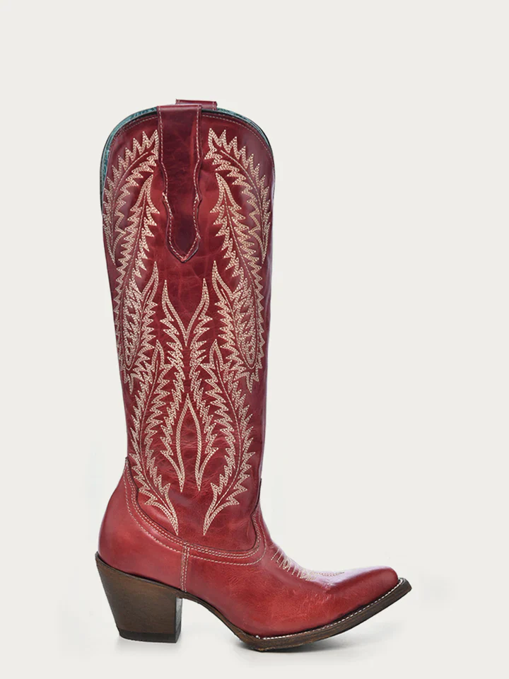 Women's Corral Embroidery Red Tall Top Snip Toe Boot - Image 5