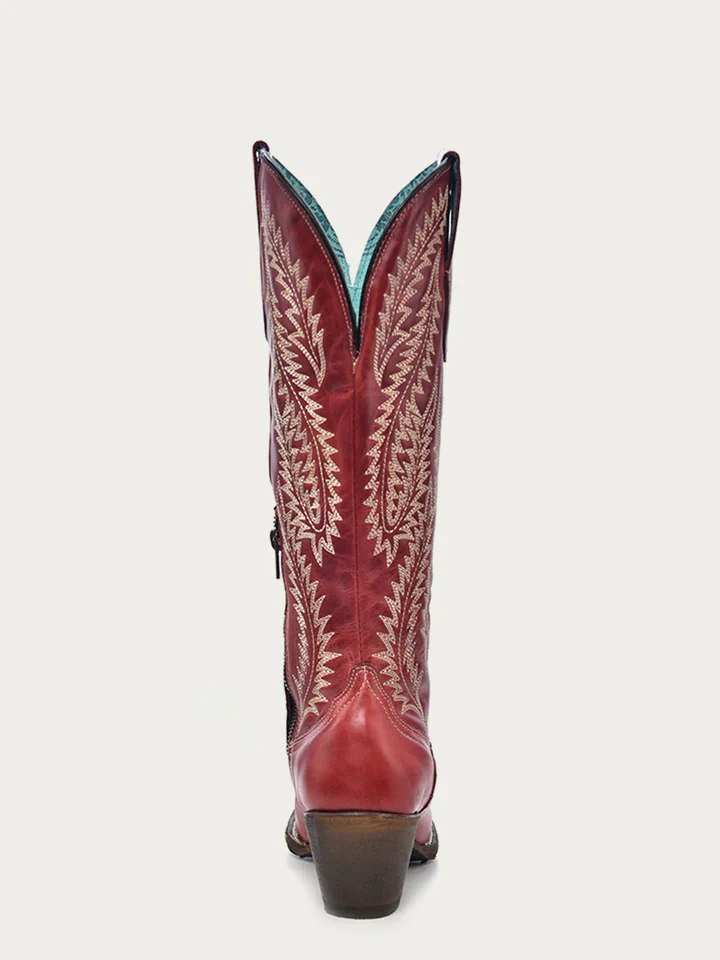 Women's Corral Embroidery Red Tall Top Snip Toe Boot - Image 7