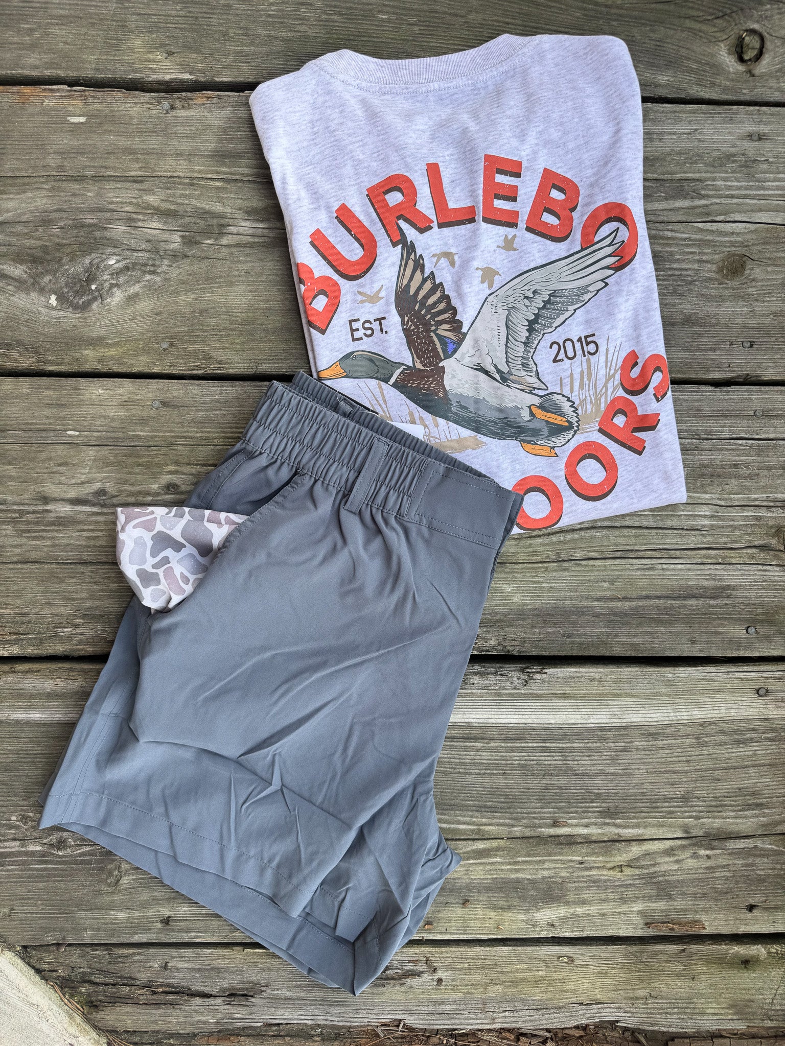 Men's Burlebo 5.5" Everyday Short - River Rock Grey - Classic Deer Camo Pocket - Image 11