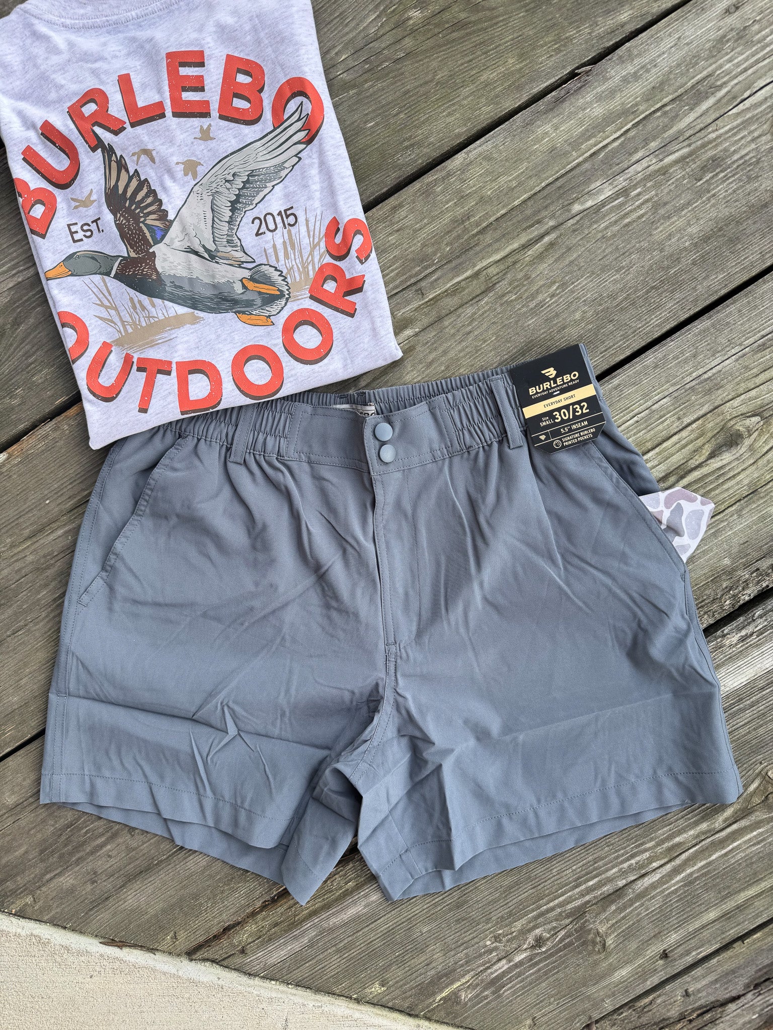 Men's Burlebo 5.5" Everyday Short - River Rock Grey - Classic Deer Camo Pocket - Image 8
