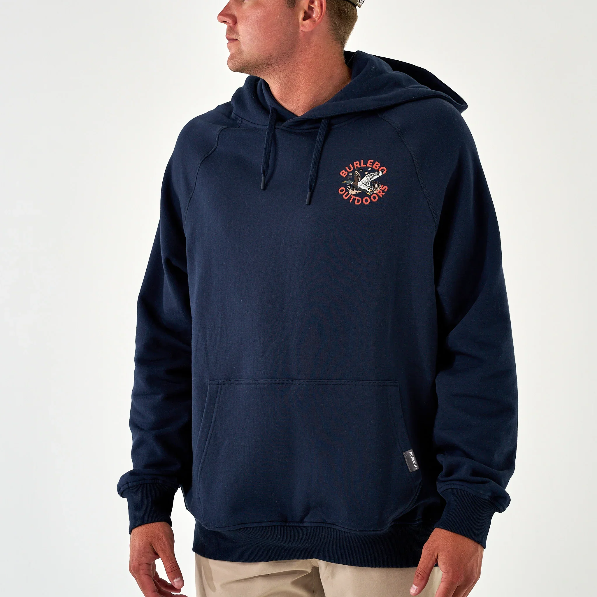 Men's Burlebo Fleece Hoodie - Old School Duck Hunt - Navy - Image 3