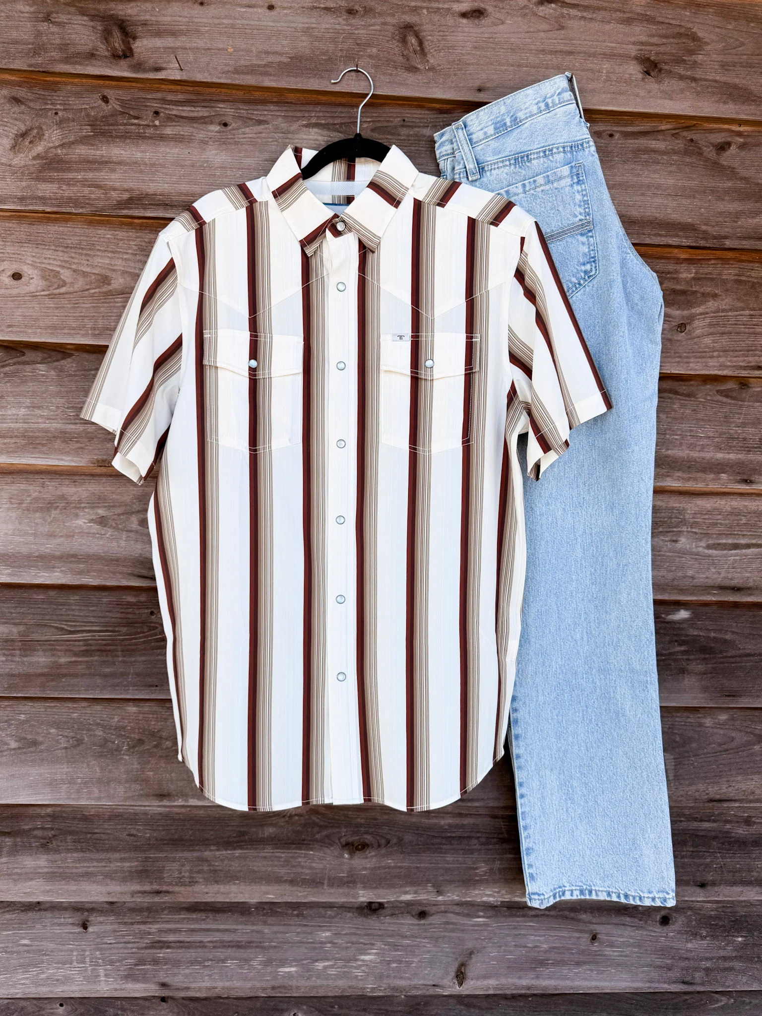 Ferrell The Tristan in Brown - Short Sleeve Snap Shirt - Image 3