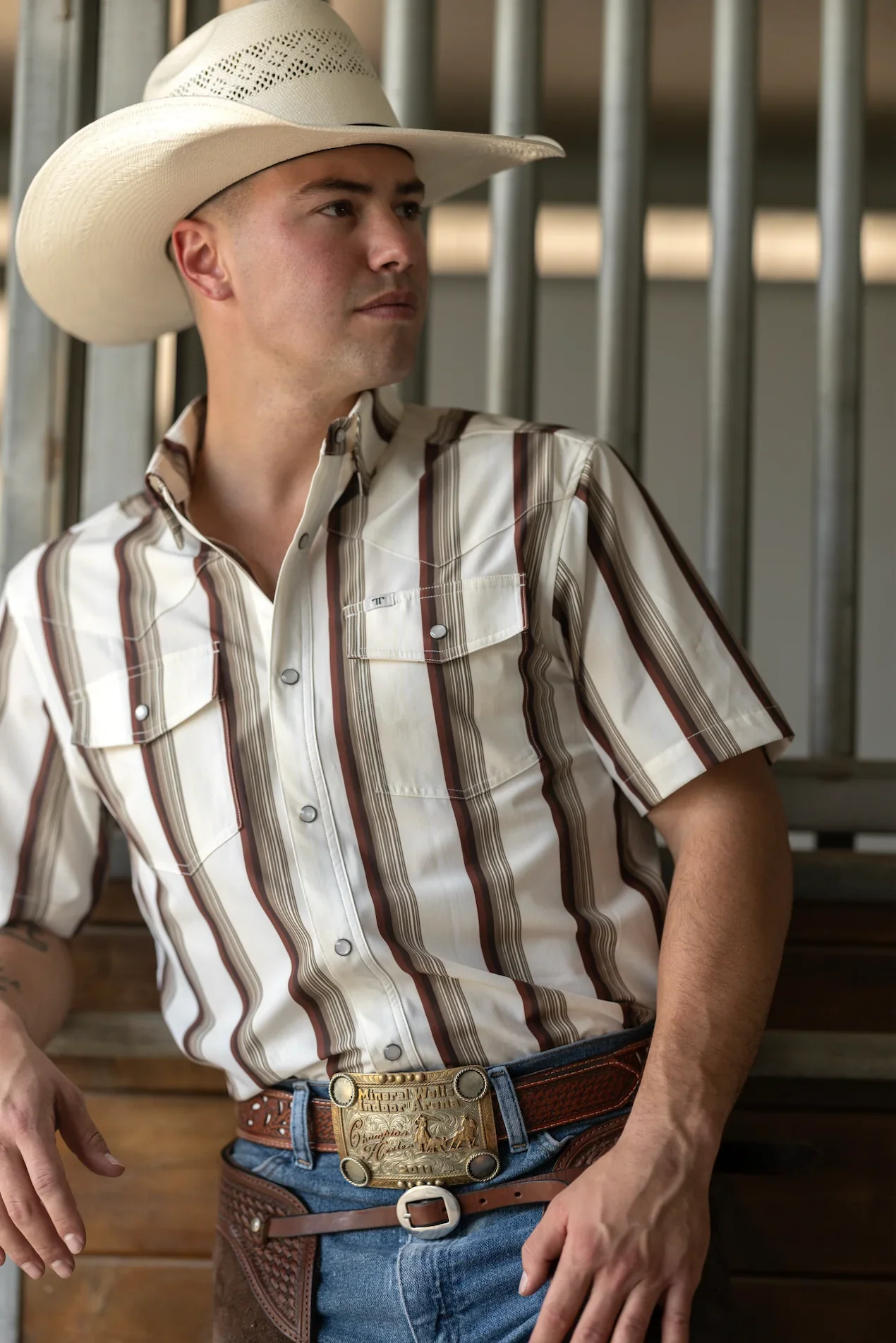 Ferrell The Tristan in Brown - Short Sleeve Snap Shirt - Image 4
