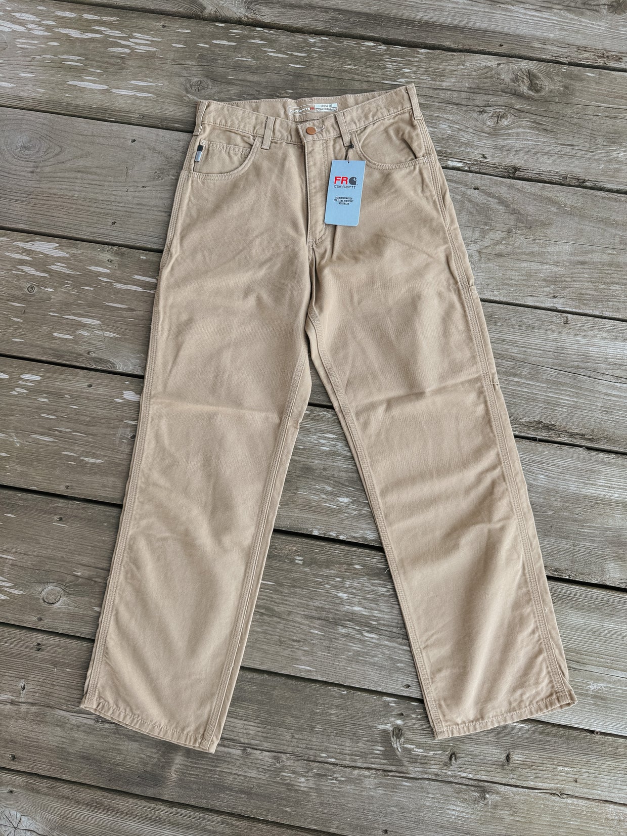 Men's Carhartt FR Midweight Canvas Loose Fit Pants in Golden Khaki - Image 3